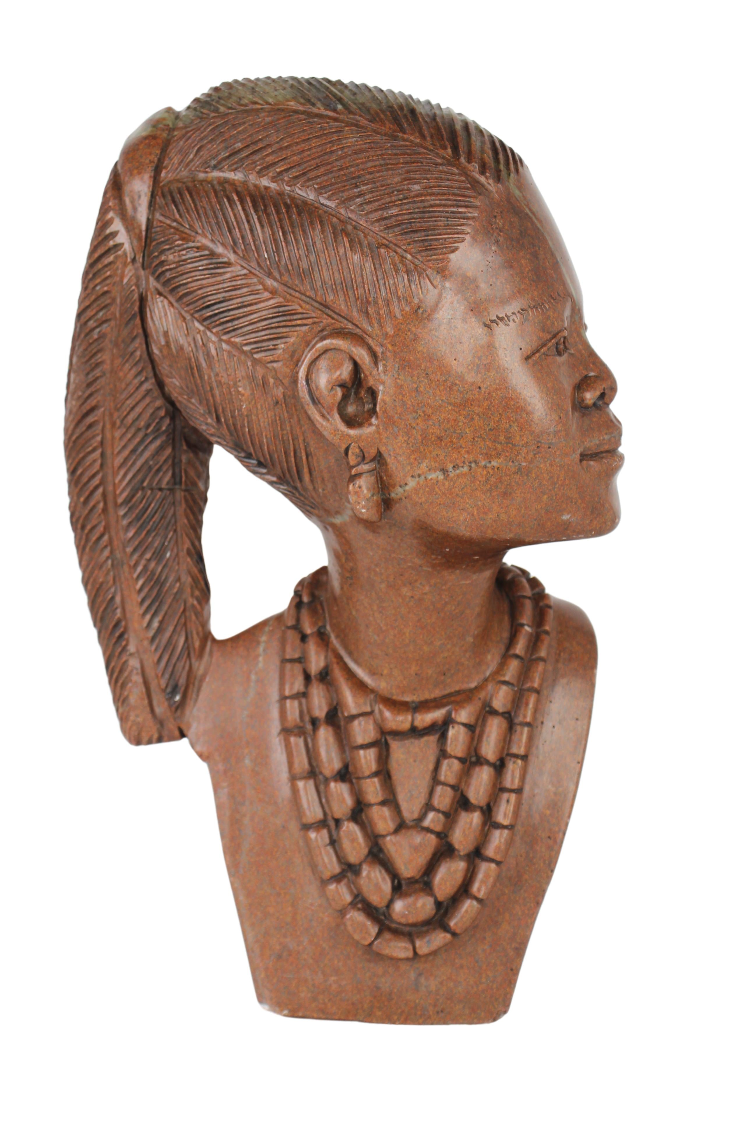 Shona Tribe Fruit Serpentine Bust ~16.9" Tall (New 2024) - Sculpture & Statuary