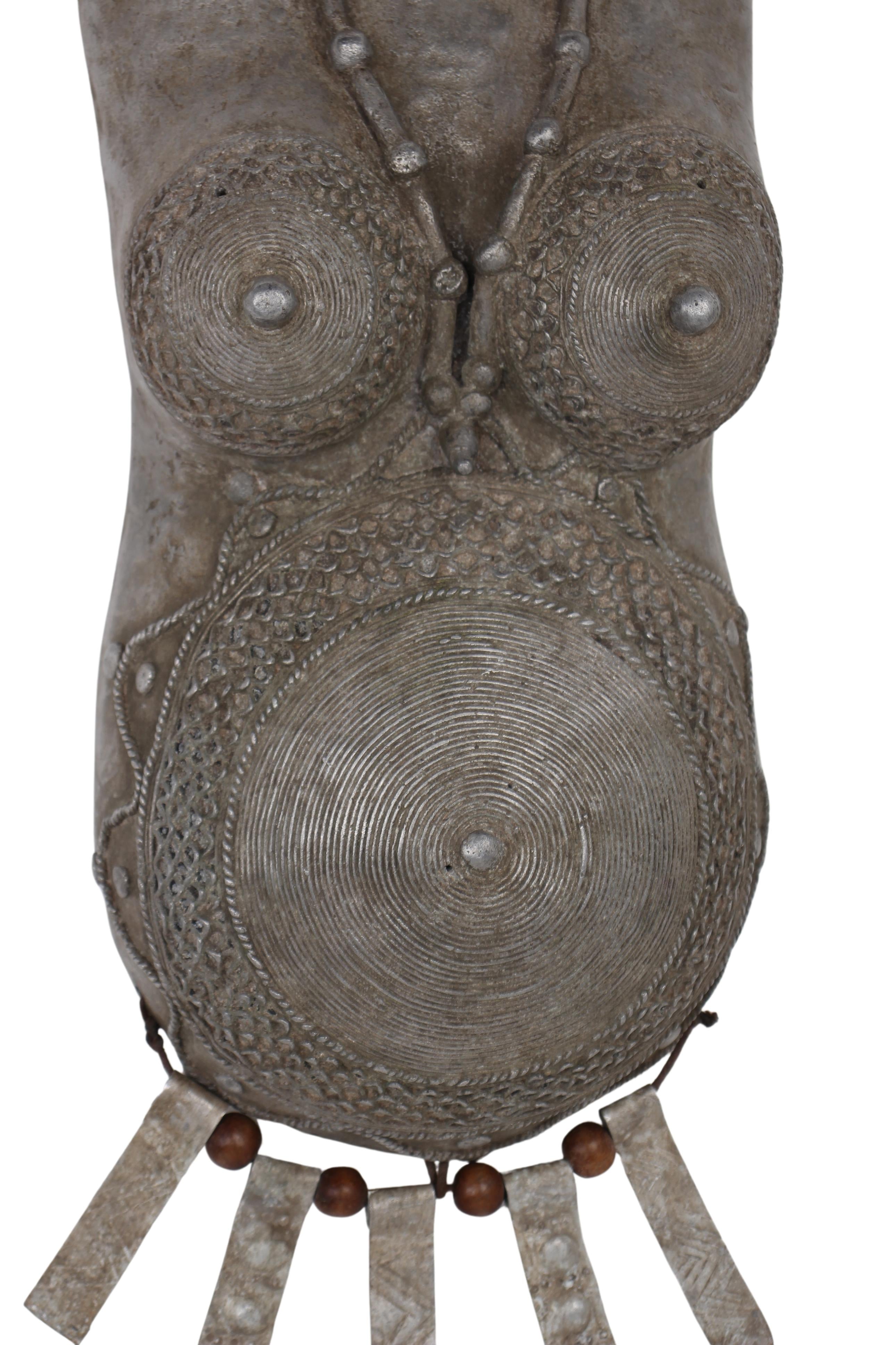 Bamileke Tribe Female Metal Body Mask ~17.8" Tall (New 2024) - West African Artifacts