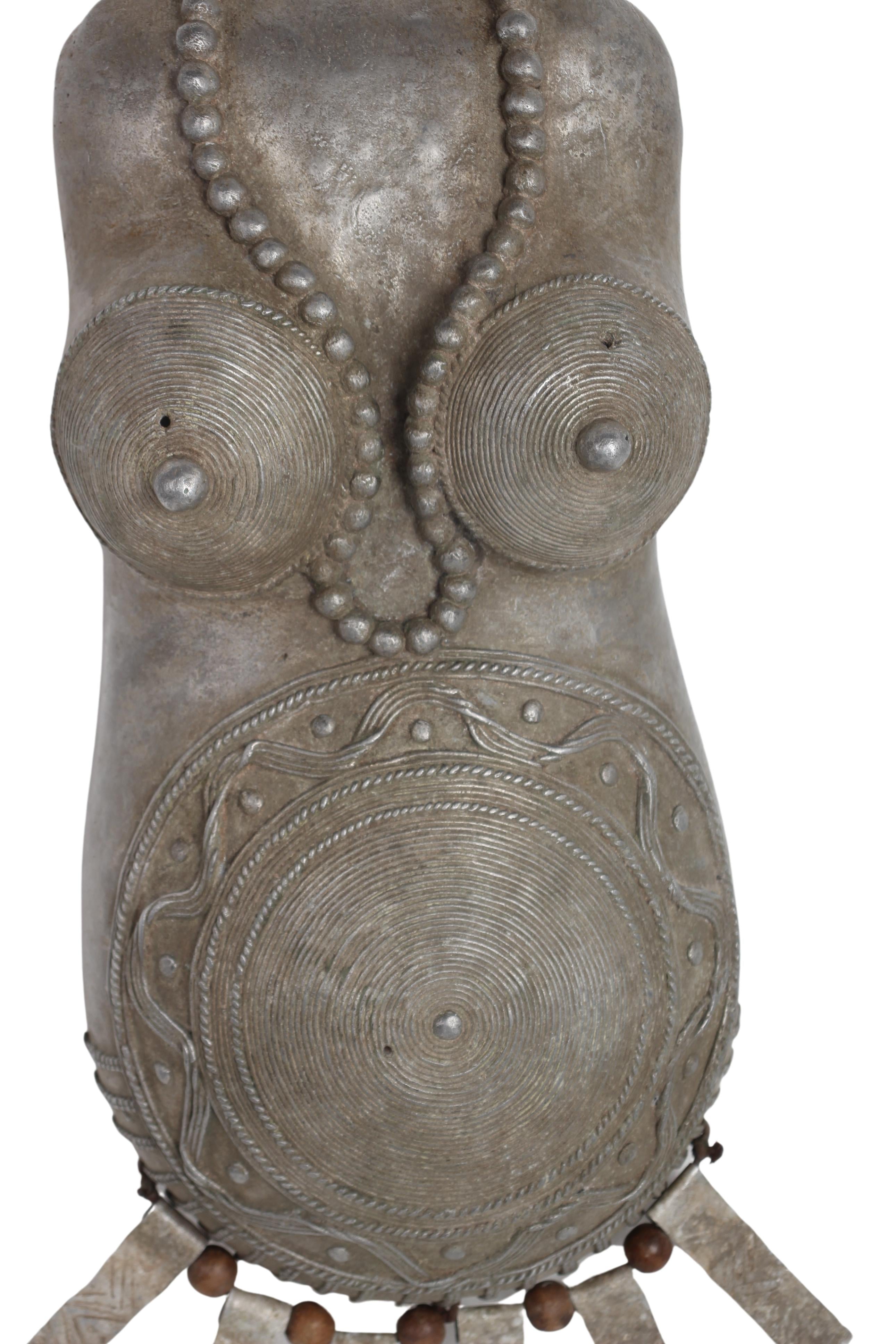 Bamileke Tribe Female Metal Body Mask ~19" Tall (New 2024) - West African Artifacts