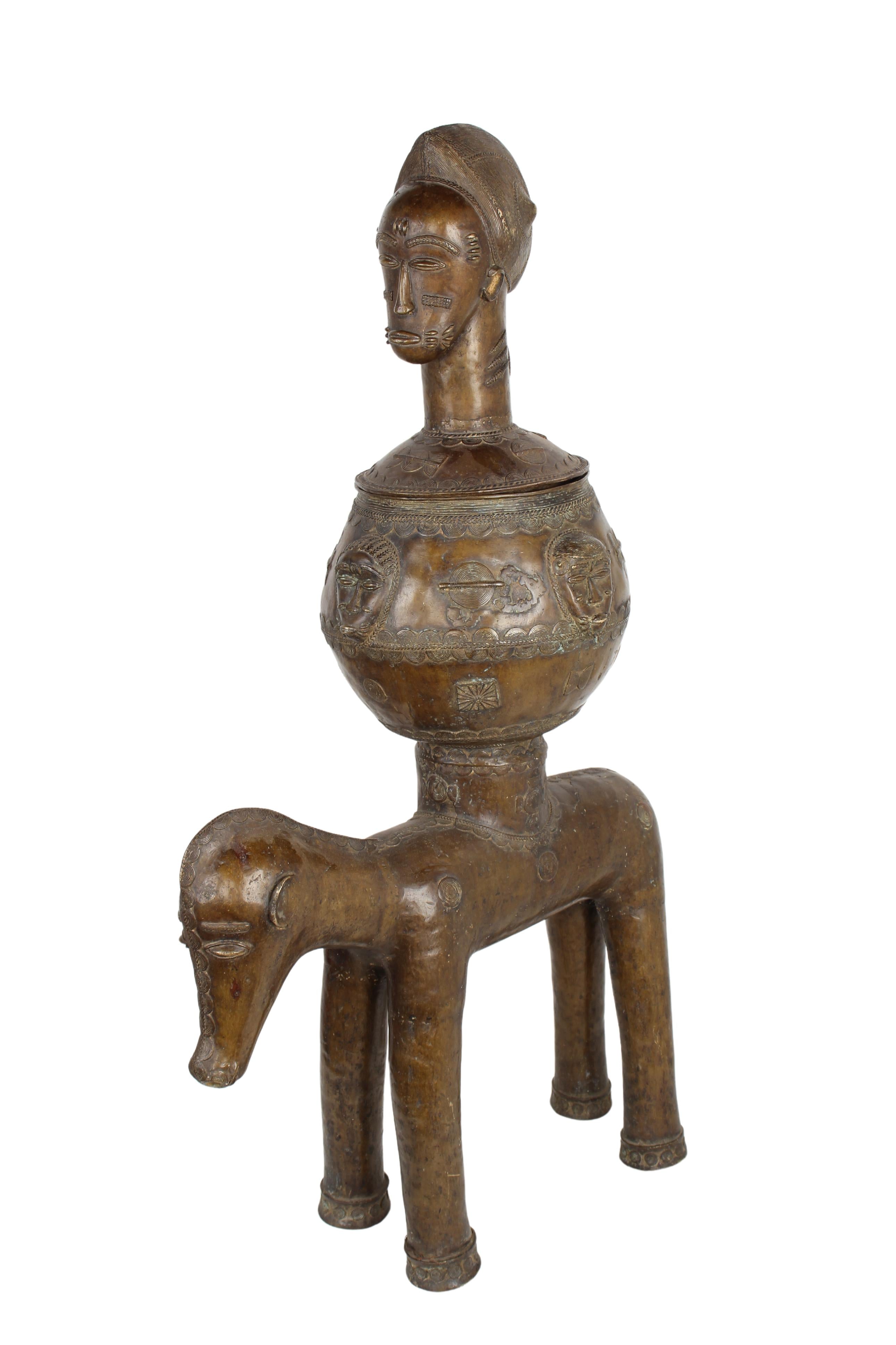 Baule Tribe Bronze Horse ~41.7" Tall (New 2024) - West African Artifacts