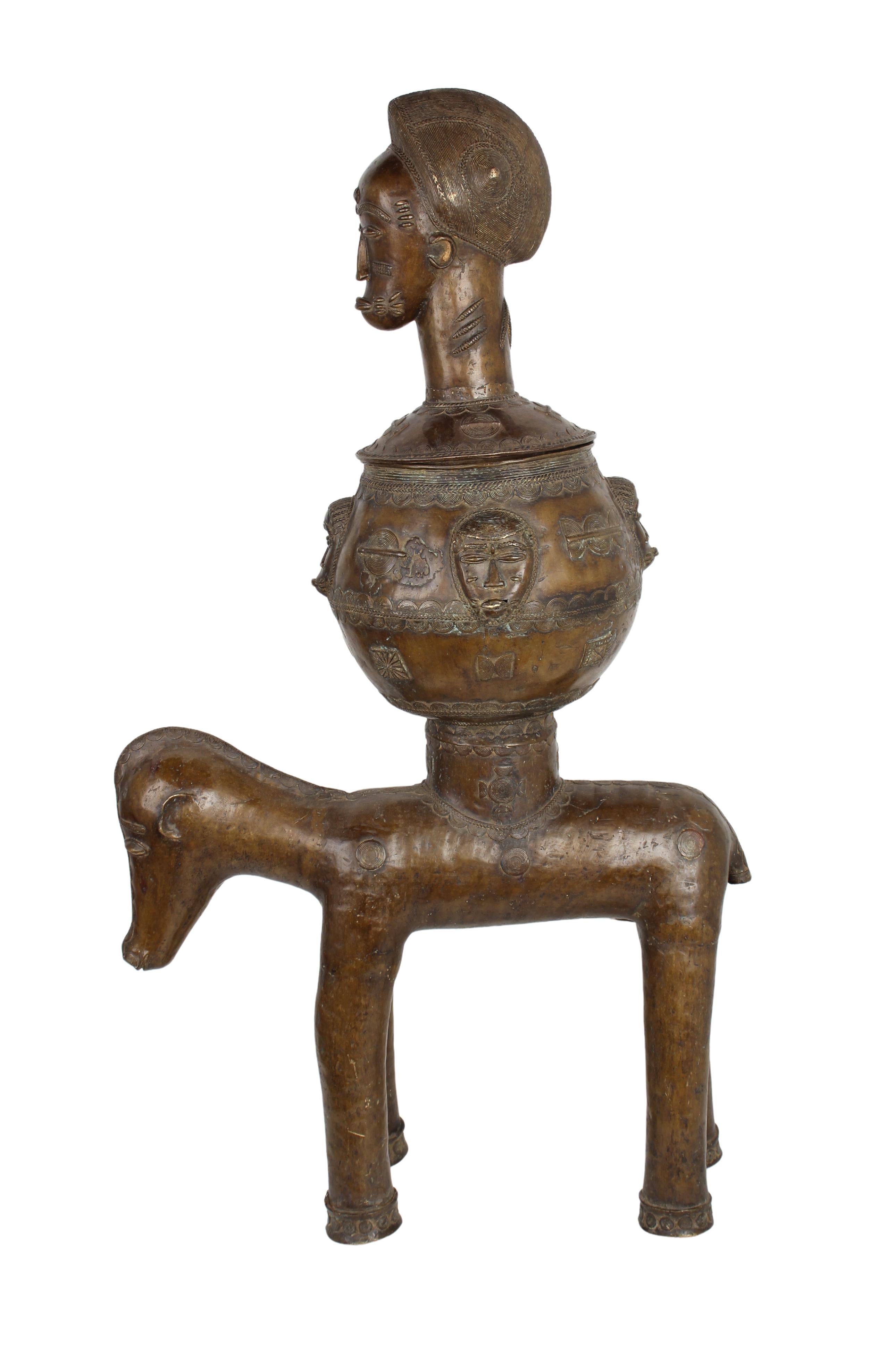 Baule Tribe Bronze Horse ~41.7" Tall (New 2024) - West African Artifacts