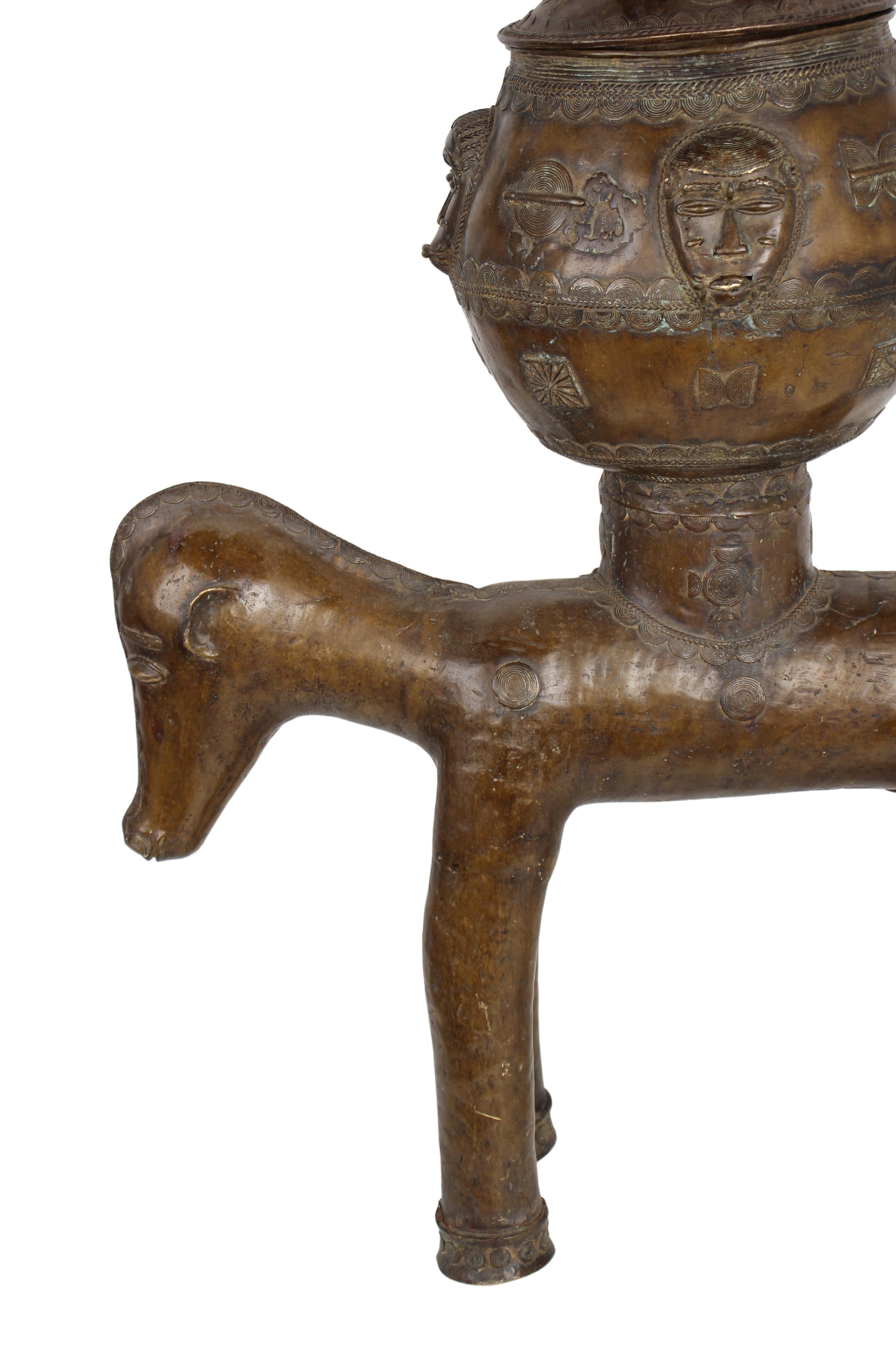 Baule Tribe Bronze Horse ~41.7" Tall (New 2024) - West African Artifacts