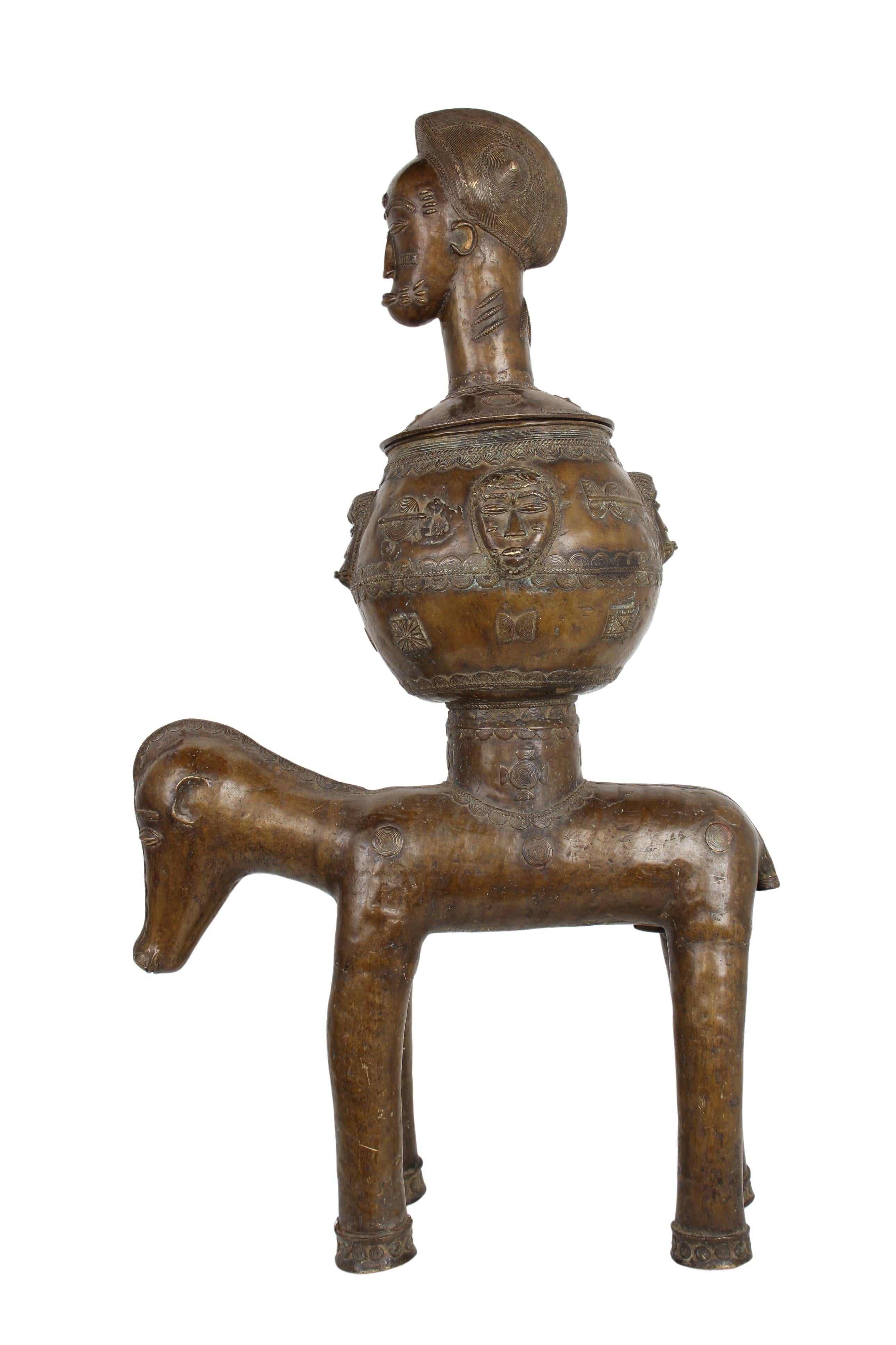 Baule Tribe Bronze Horse ~41.7" Tall (New 2024) - West African Artifacts