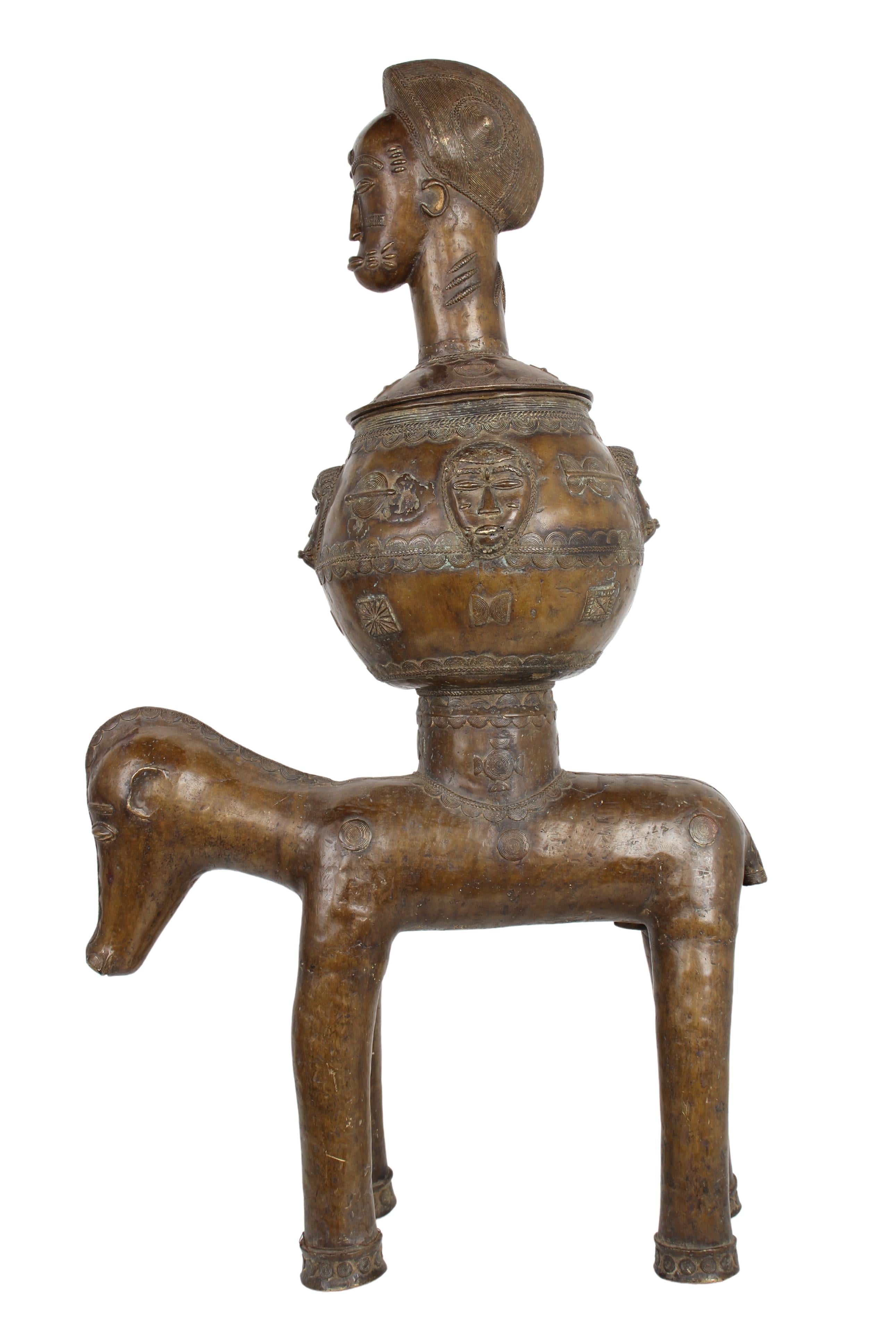 Baule Tribe Bronze Horse ~41.7" Tall (New 2024) - West African Artifacts