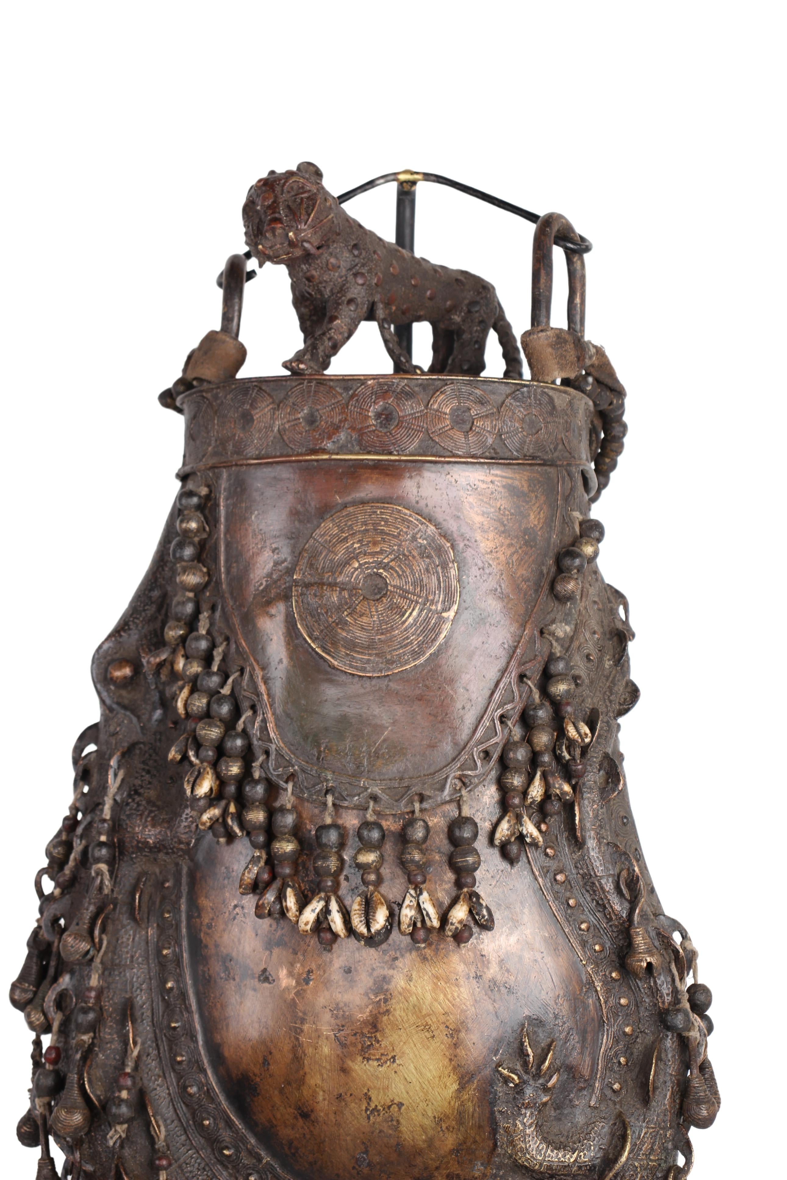 Edo Tribe Benin Bronze Medicine Pouch ~31.5" Tall (New 2024) - West African Artifacts