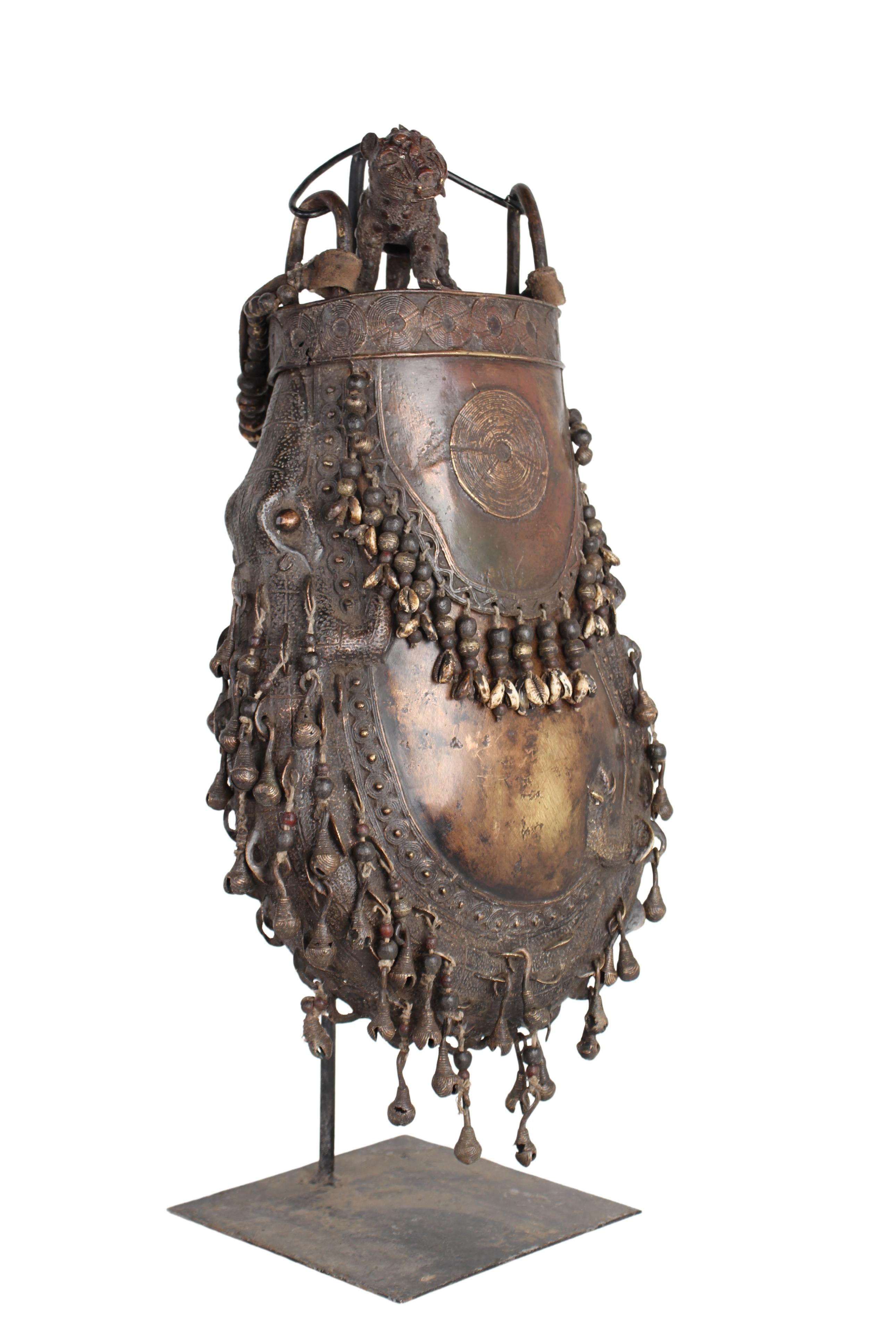 Edo Tribe Benin Bronze Medicine Pouch ~31.5" Tall (New 2024) - West African Artifacts