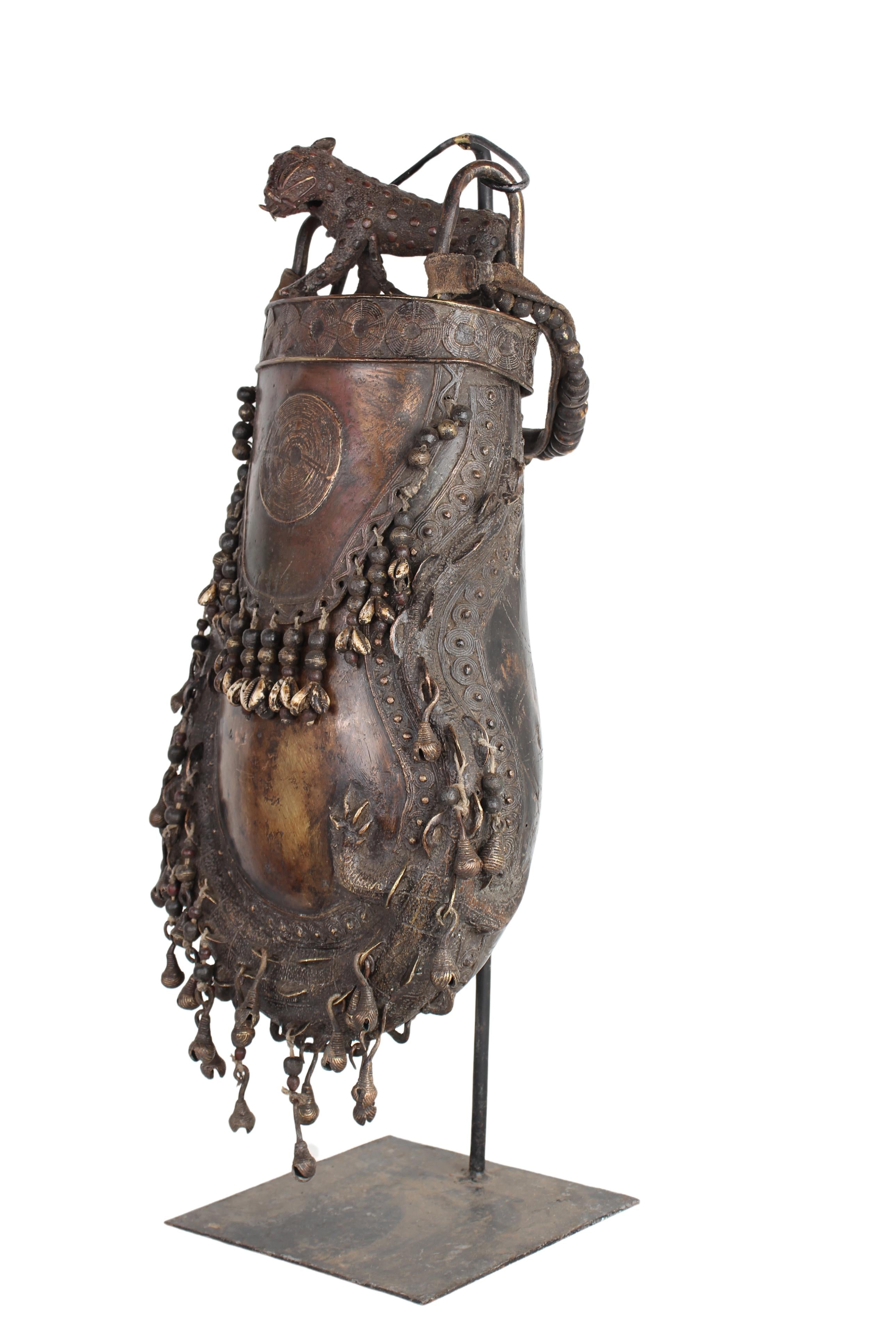 Edo Tribe Benin Bronze Medicine Pouch ~31.5" Tall (New 2024) - West African Artifacts