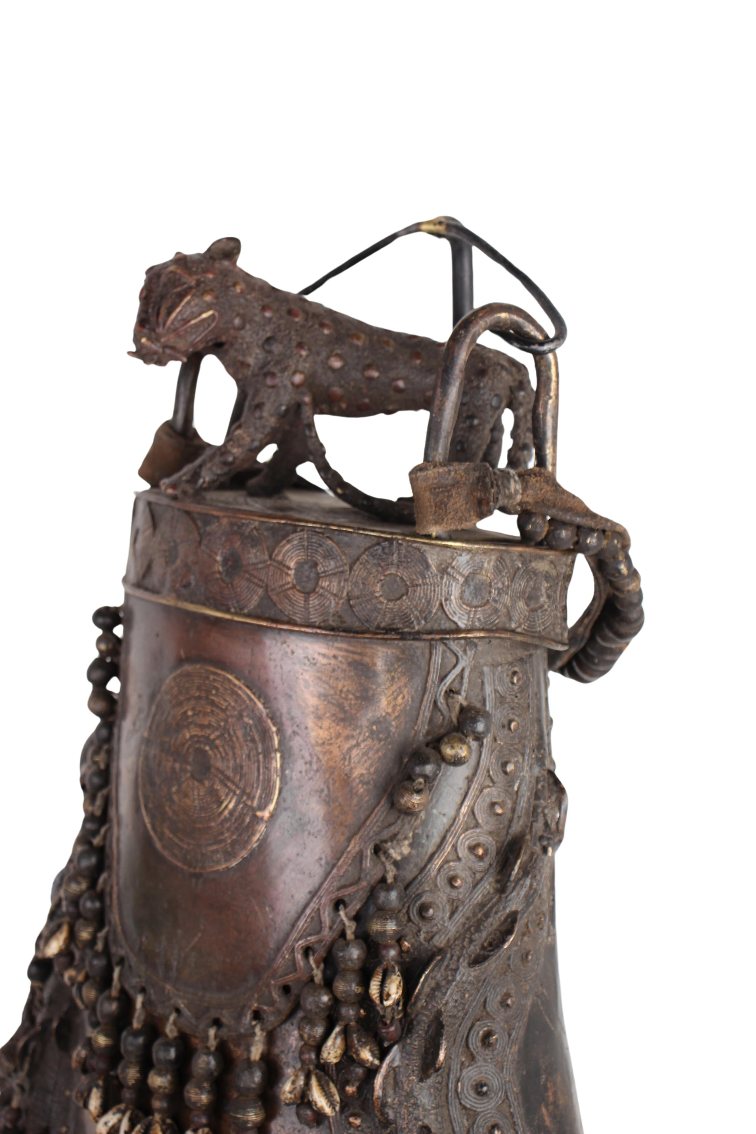 Edo Tribe Benin Bronze Medicine Pouch ~31.5" Tall (New 2024) - West African Artifacts