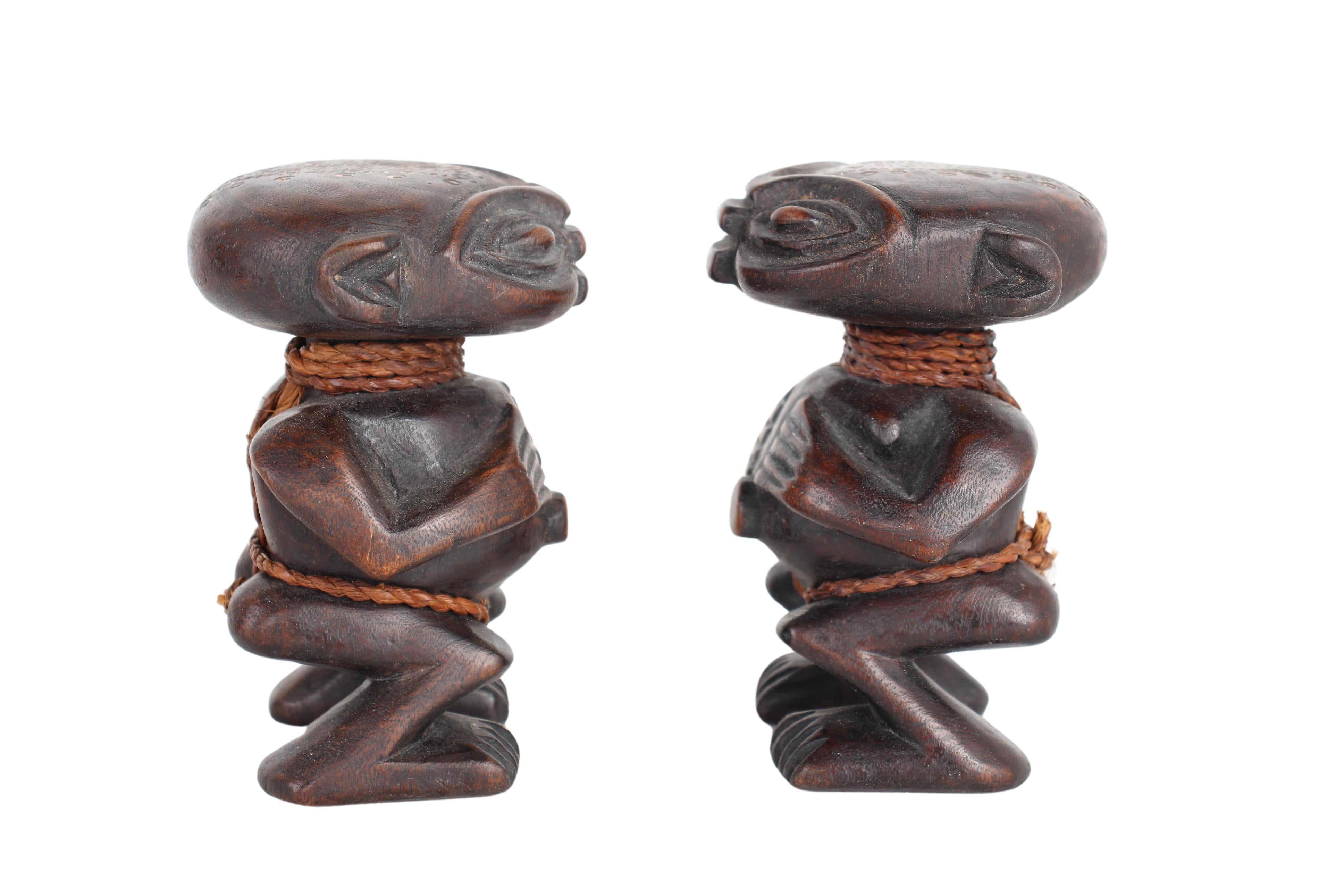 Pygmy Tribe Twa Couple Statues ~5.1" Tall (New 2024) - West African Artifacts
