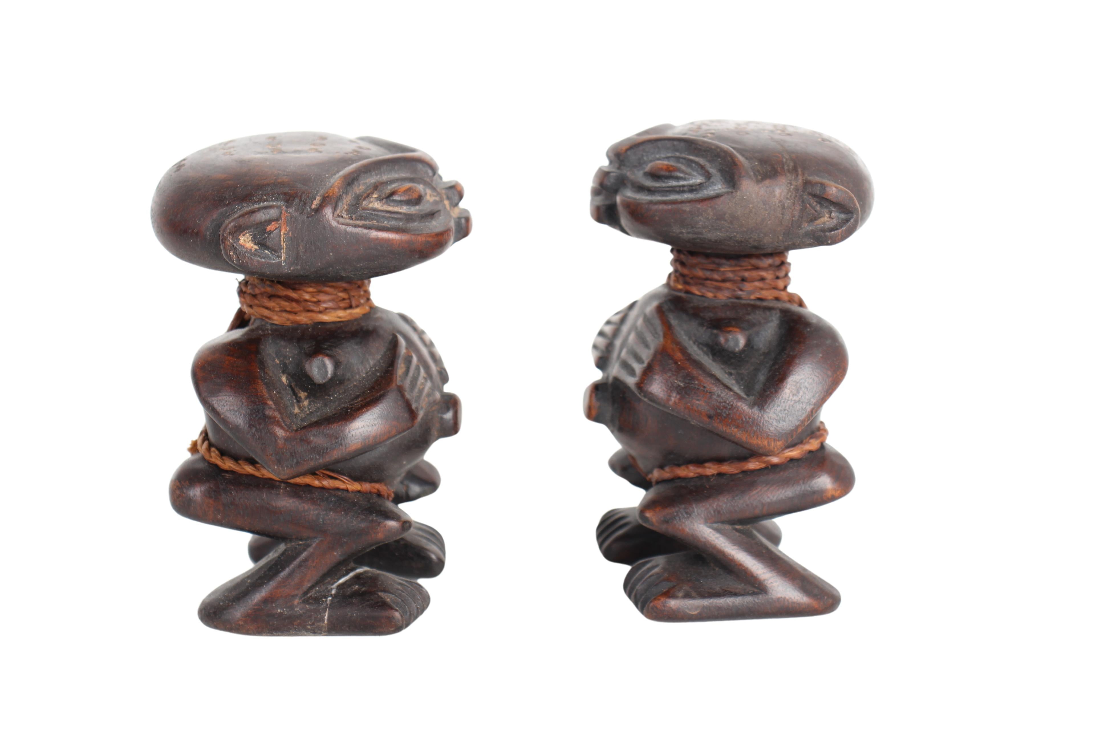 Pygmy Tribe Twa Couple Statues ~5.1" Tall (New 2024) - West African Artifacts