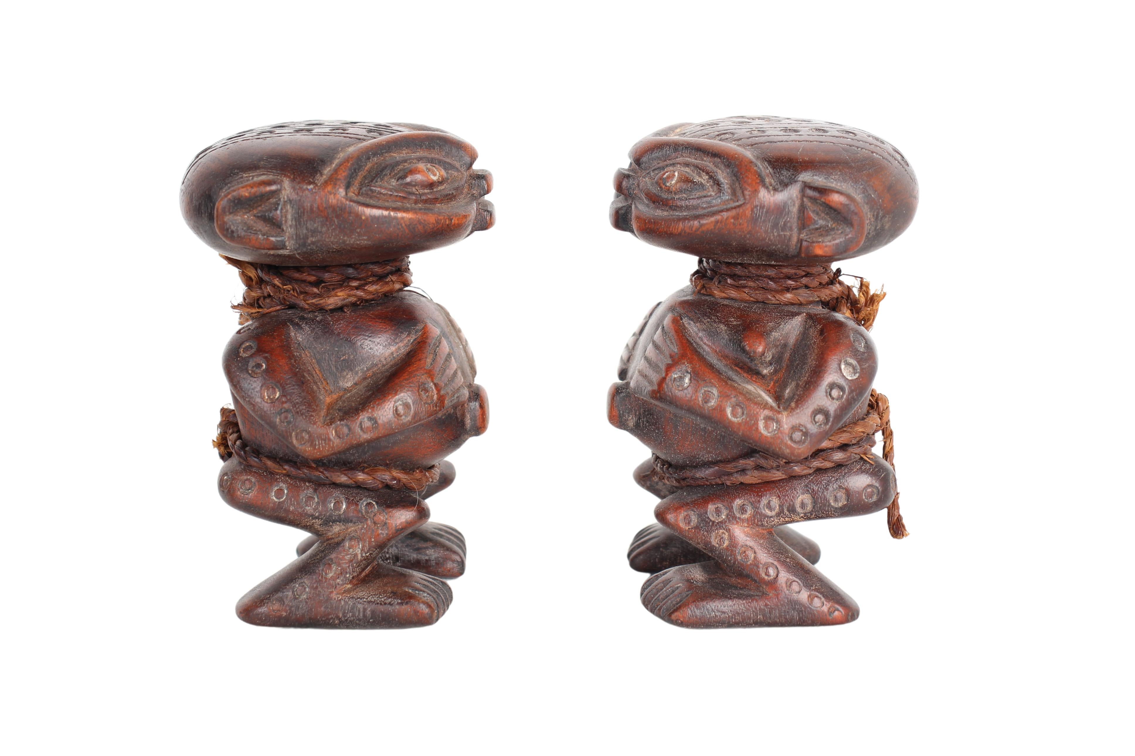 Pygmy Tribe Twa Couple Statues ~5.1" Tall (New 2024) - West African Artifacts