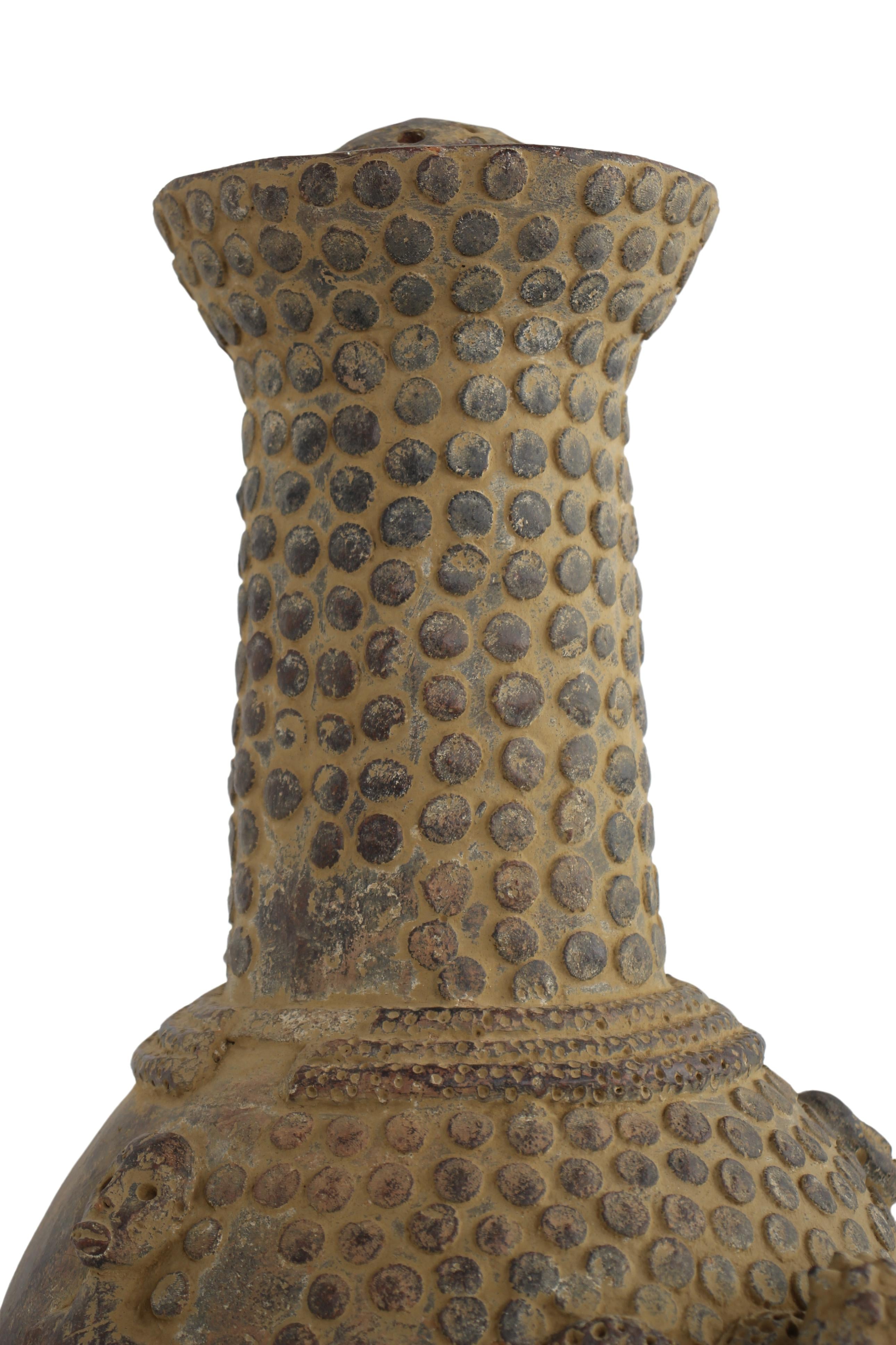 Mangbetu Tribe Terracotta Antique Pot ~21.3" Tall (New 2024) - West African Artifacts