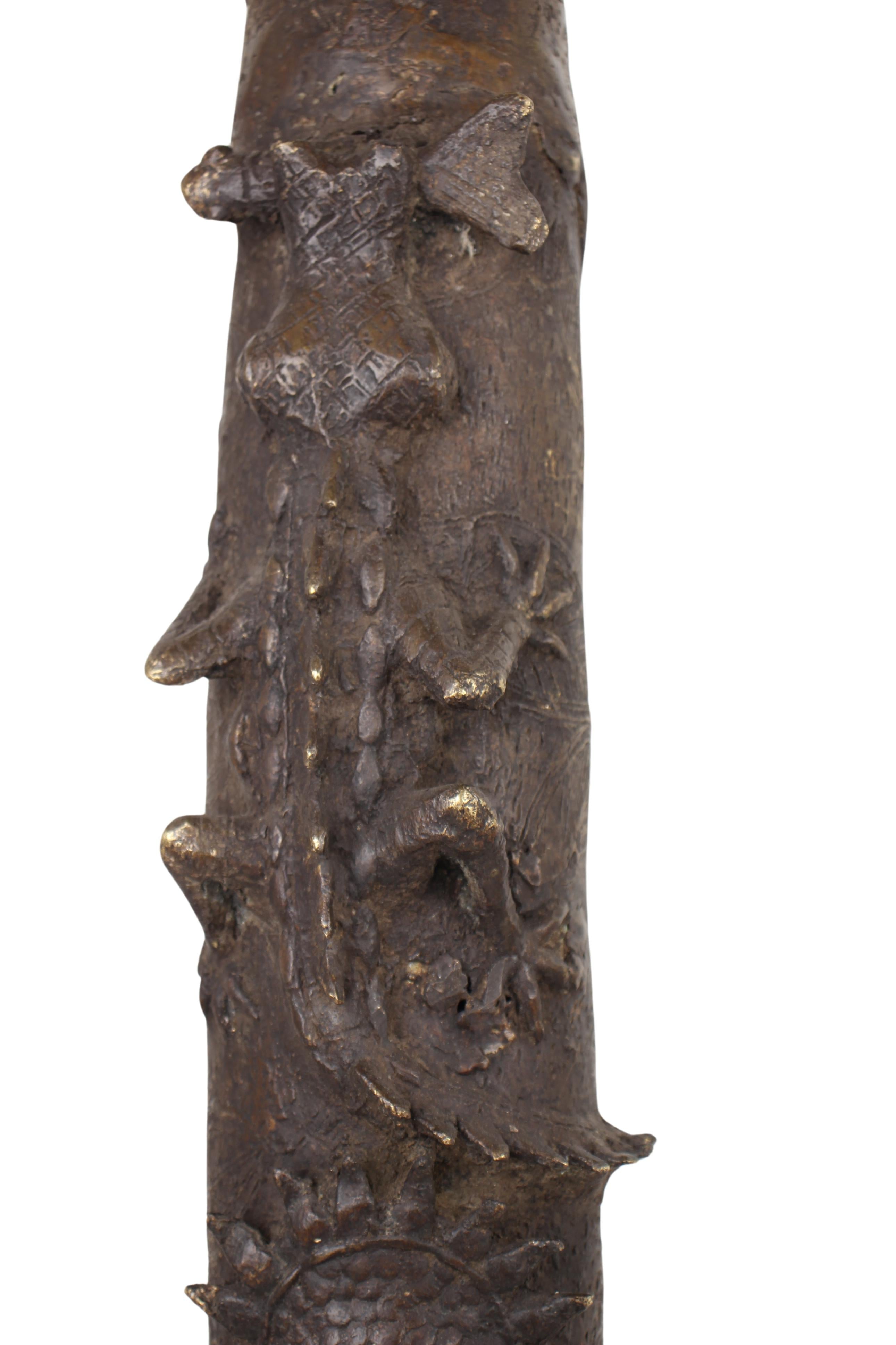 Edo Tribe Benin Bronze Fetish Altar Tusks ~41.3" Tall (New 2024) - West African Artifacts