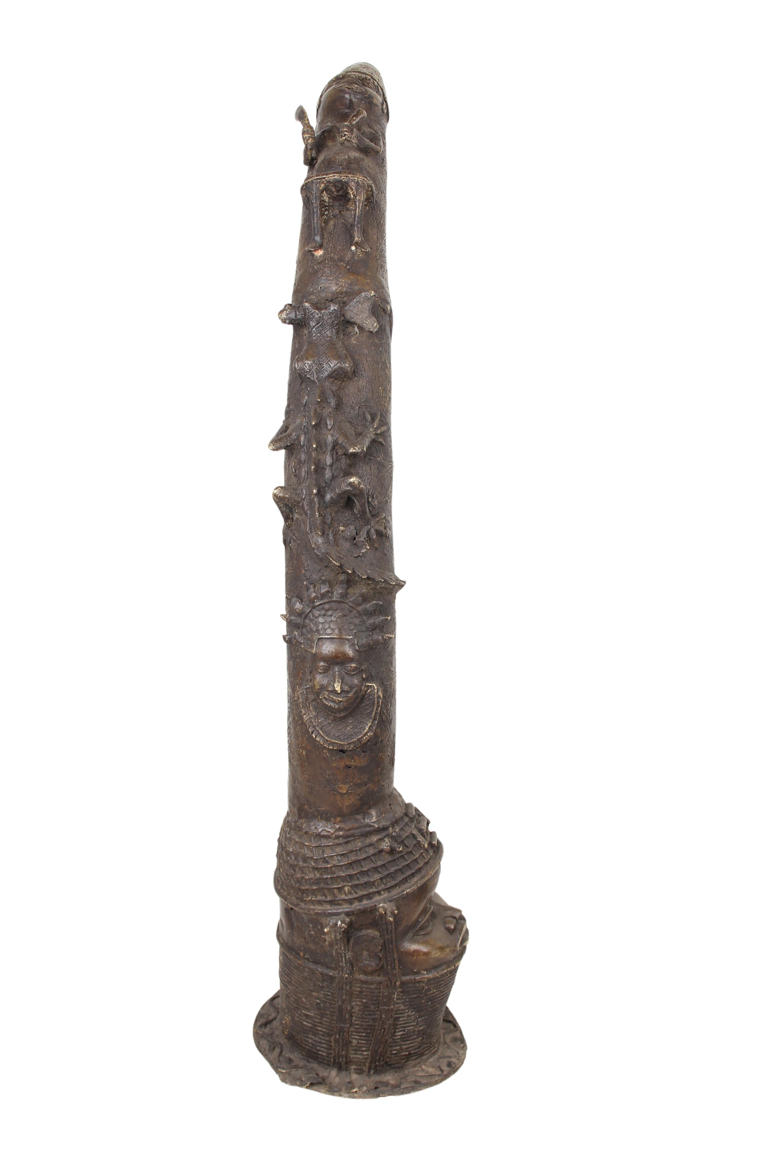 Edo Tribe Benin Bronze Fetish Altar Tusks ~41.3" Tall (New 2024) - West African Artifacts