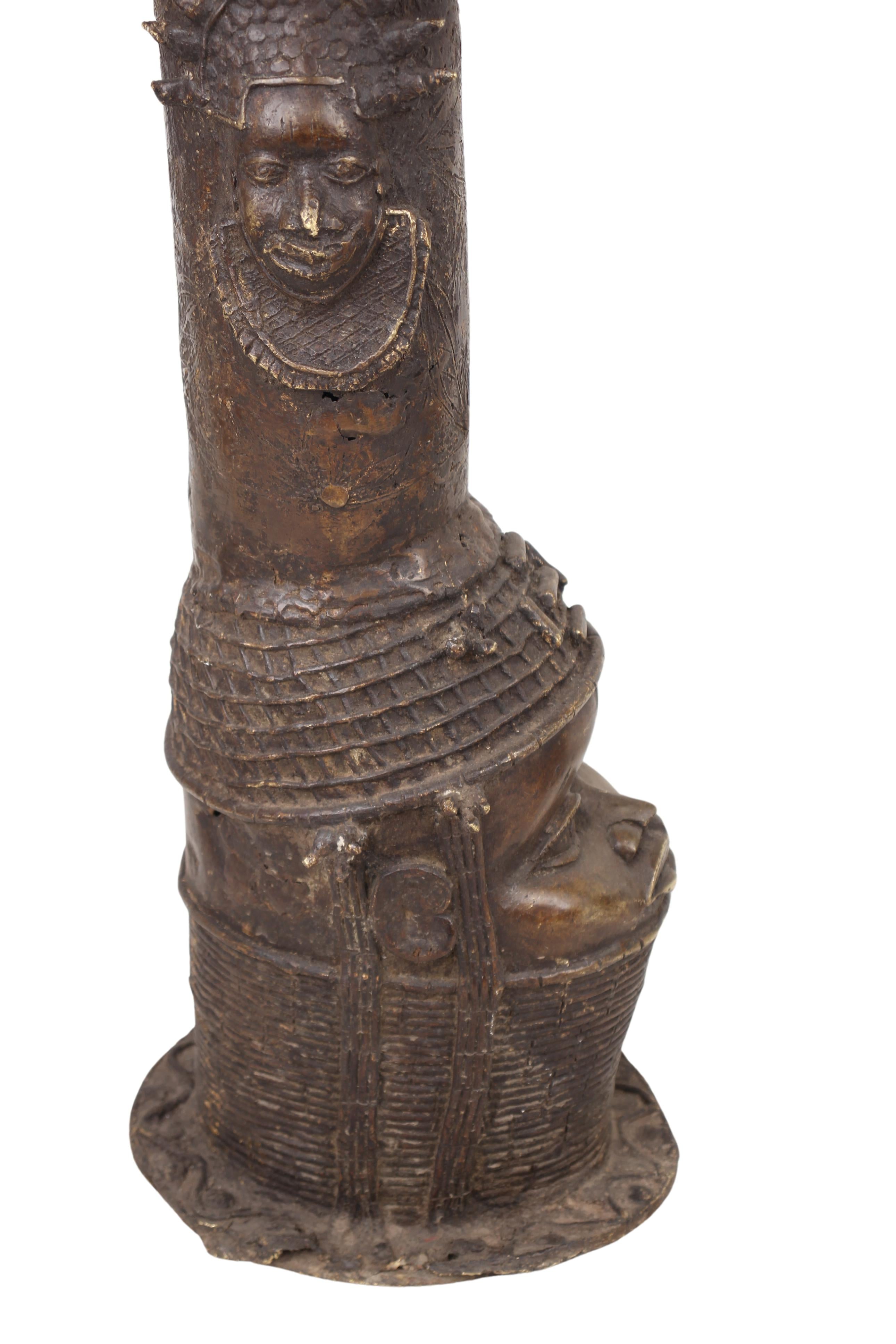 Edo Tribe Benin Bronze Fetish Altar Tusks ~41.3" Tall (New 2024) - West African Artifacts