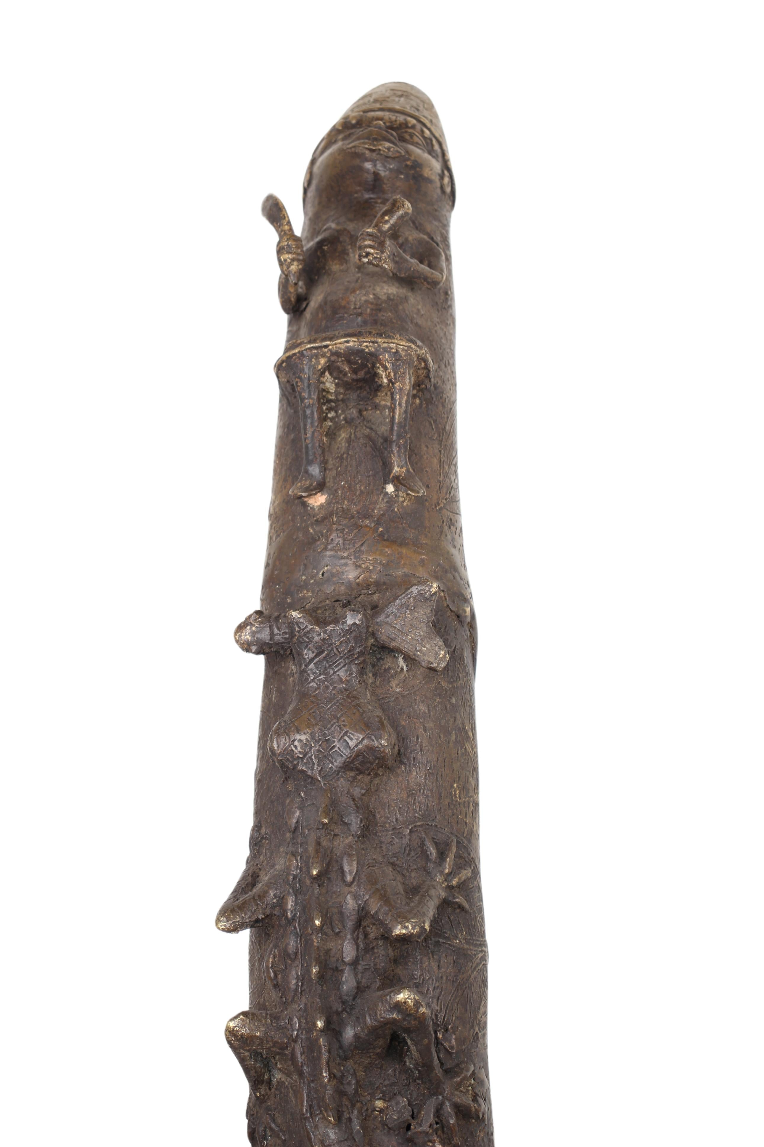 Edo Tribe Benin Bronze Fetish Altar Tusks ~41.3" Tall (New 2024) - West African Artifacts