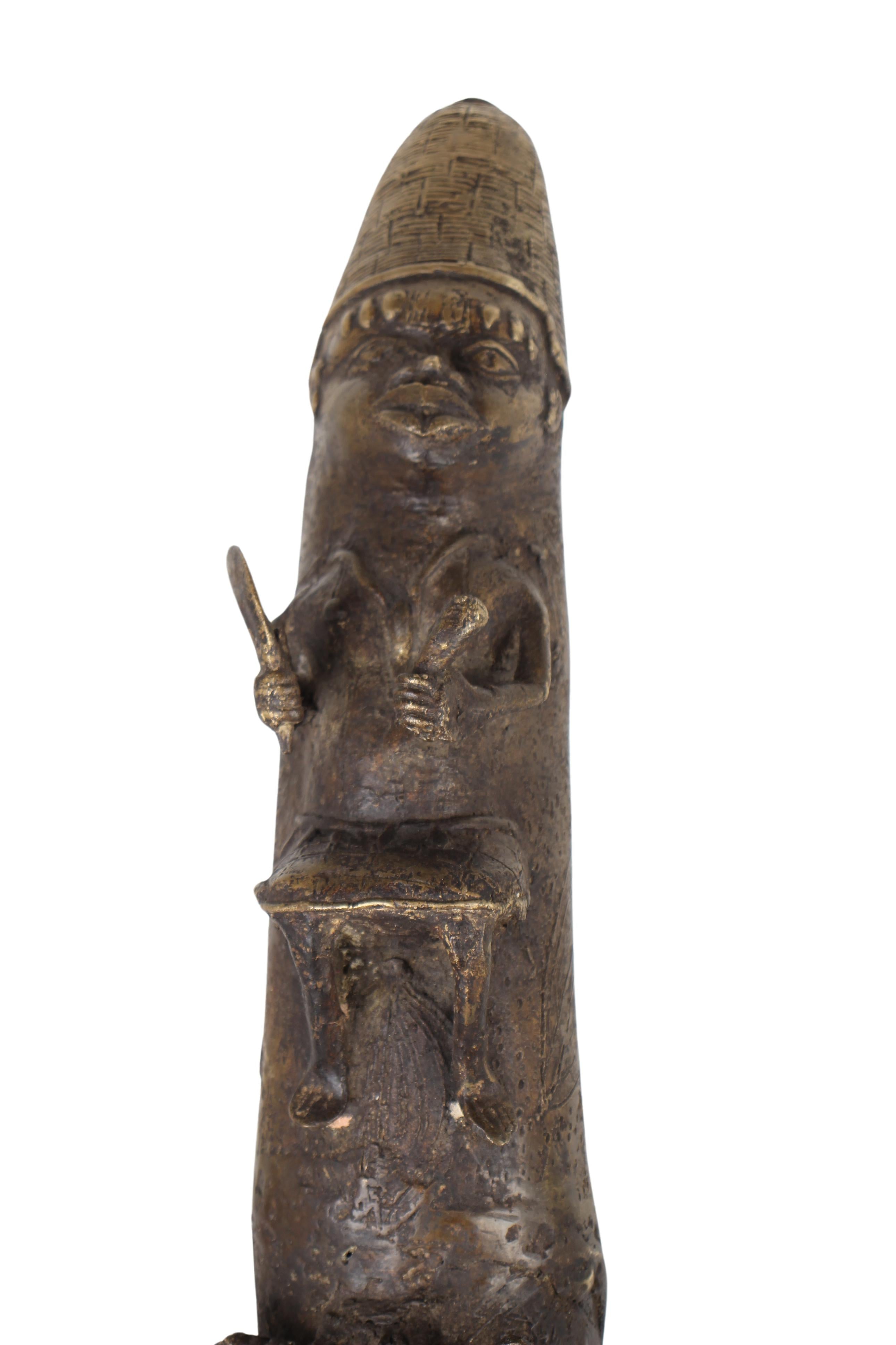 Edo Tribe Benin Bronze Fetish Altar Tusks ~41.3" Tall (New 2024) - West African Artifacts