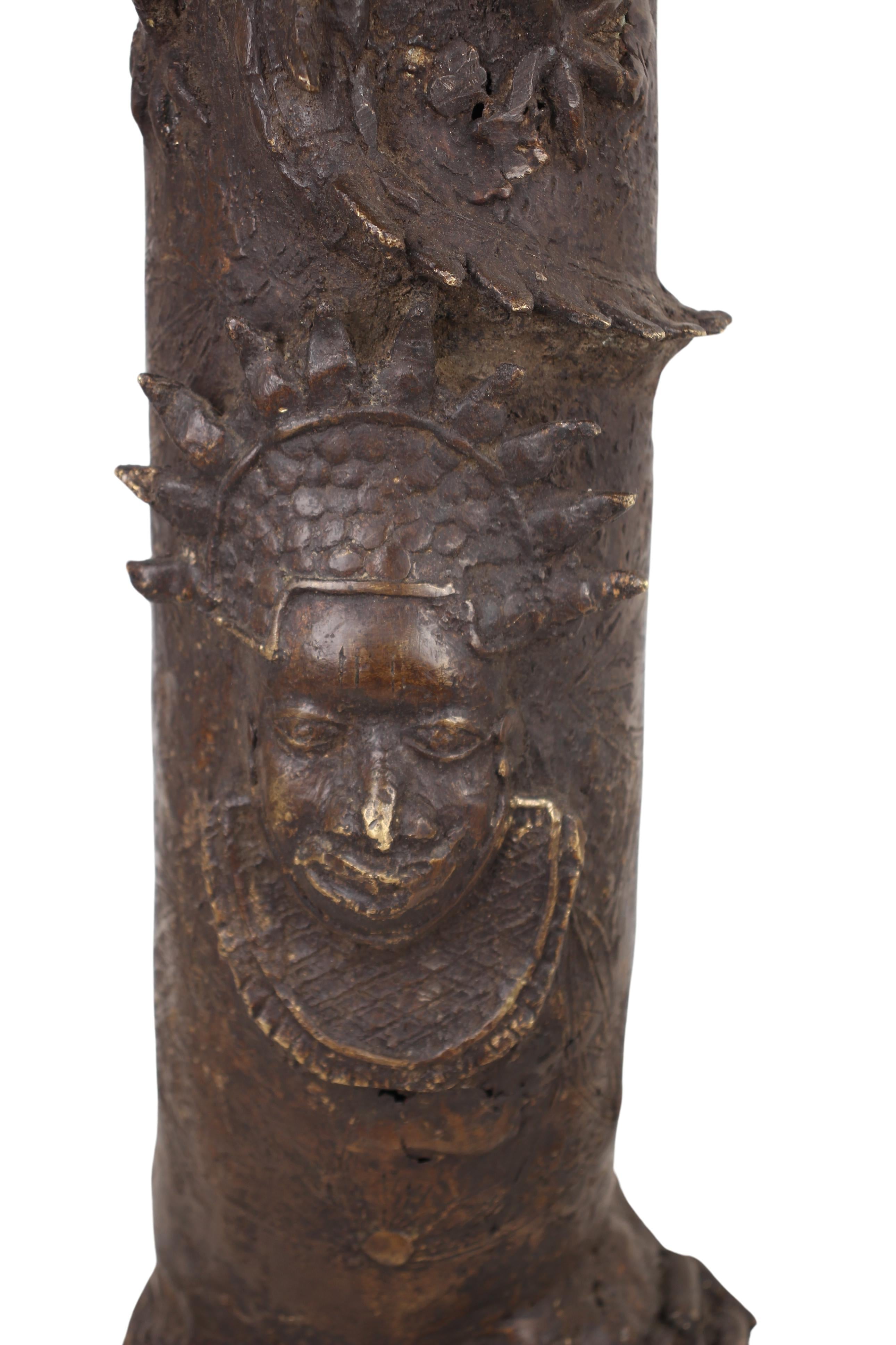 Edo Tribe Benin Bronze Fetish Altar Tusks ~41.3" Tall (New 2024) - West African Artifacts