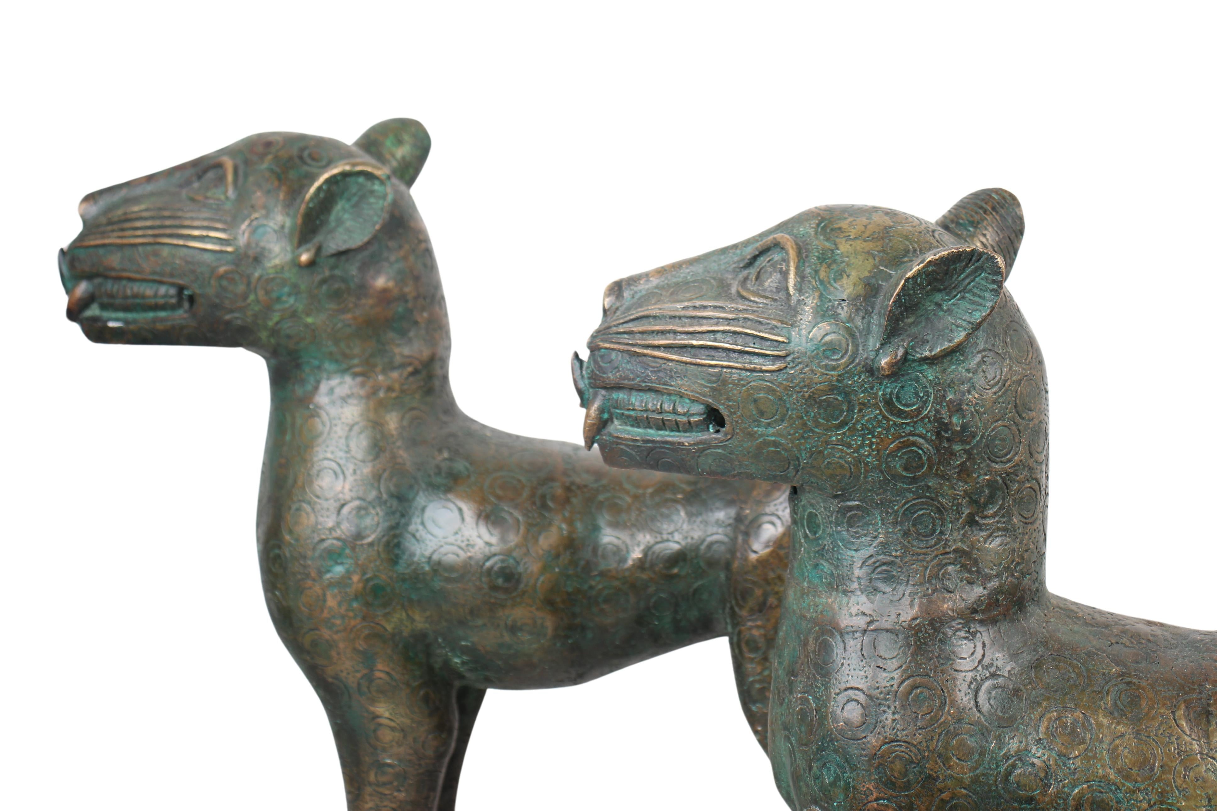 Edo Tribe Benin Bronze Leopard ~24.4" Tall (New 2024) - West African Artifacts