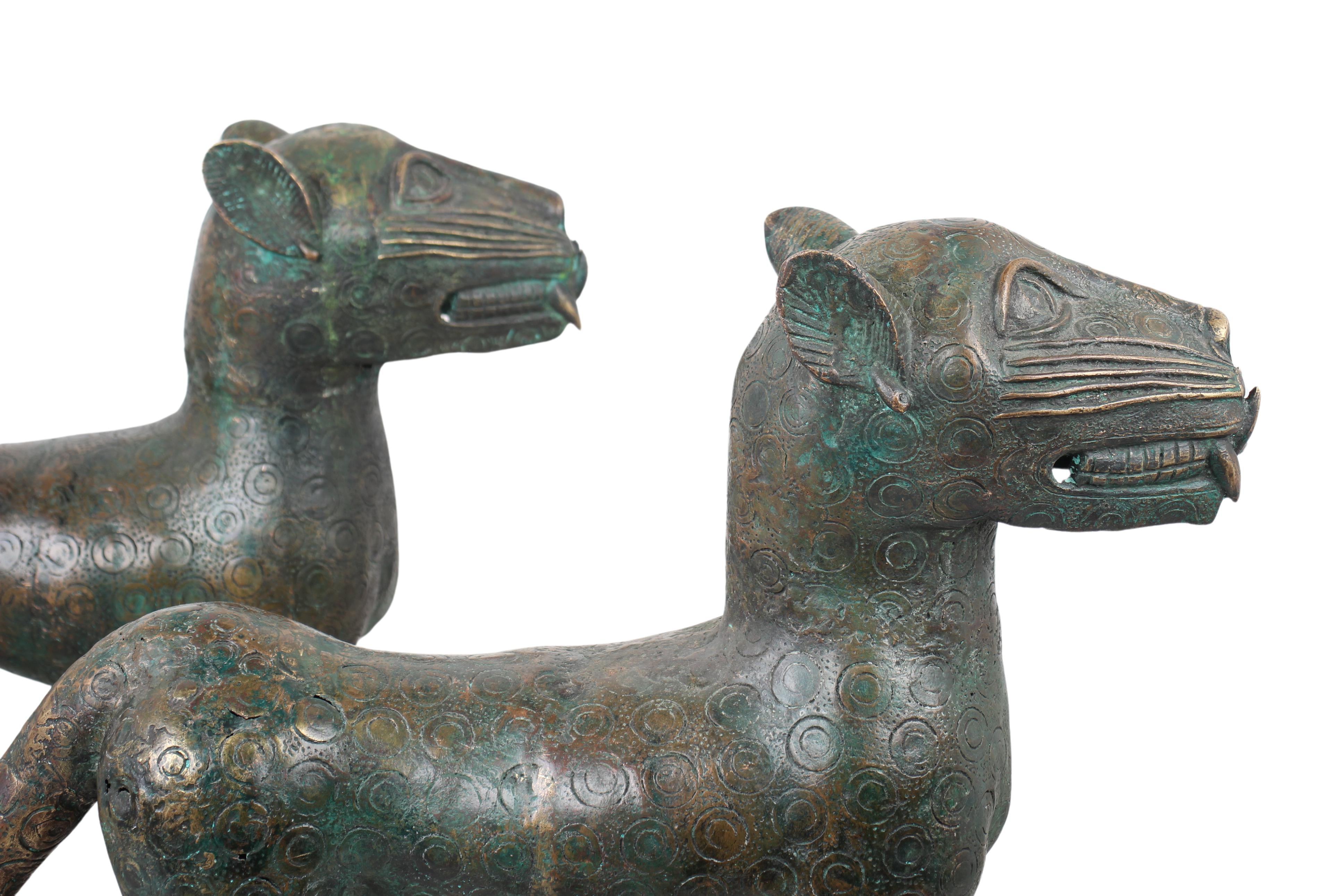 Edo Tribe Benin Bronze Leopard ~24.4" Tall (New 2024) - West African Artifacts