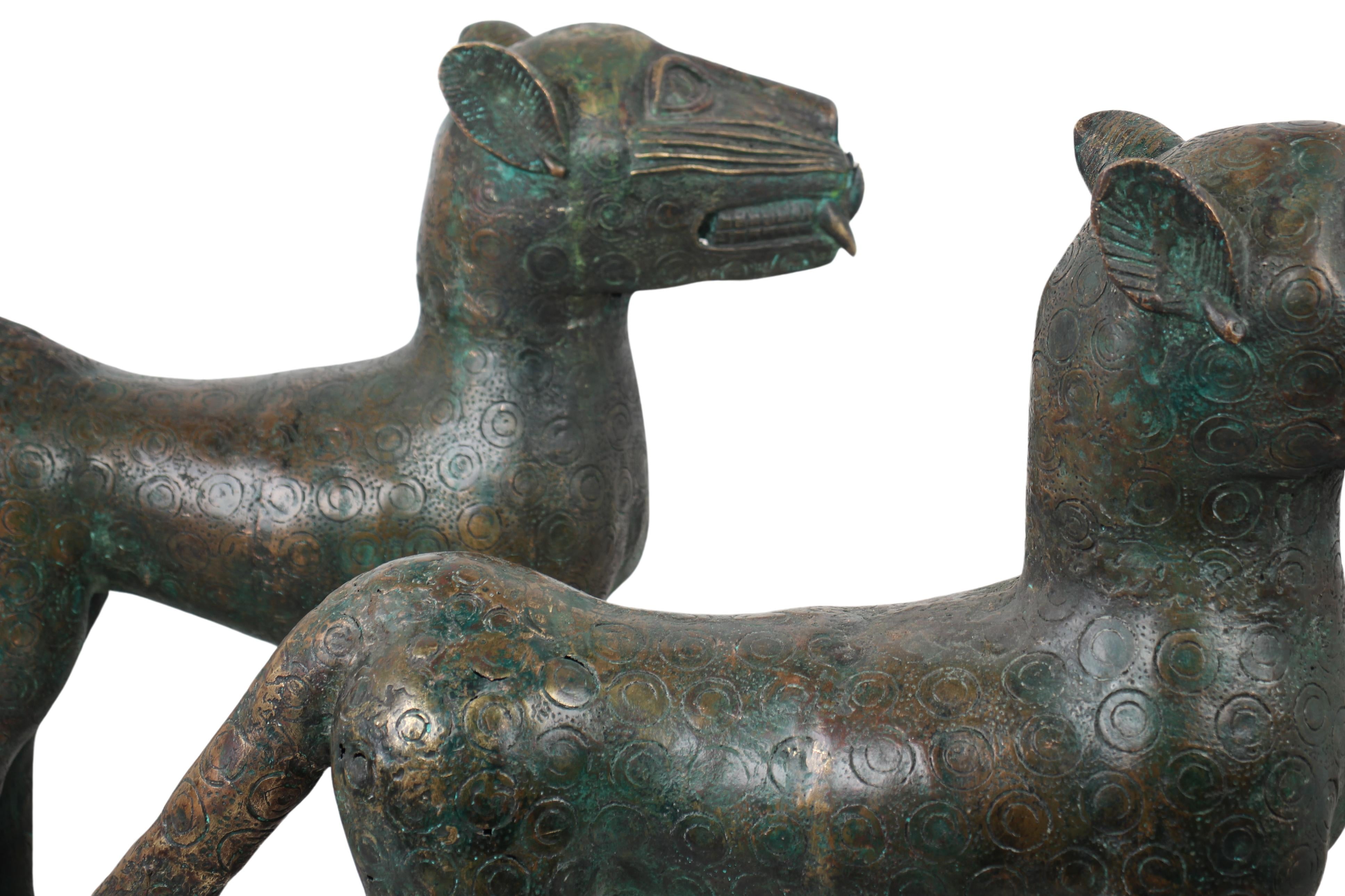 Edo Tribe Benin Bronze Leopard ~24.4" Tall (New 2024) - West African Artifacts