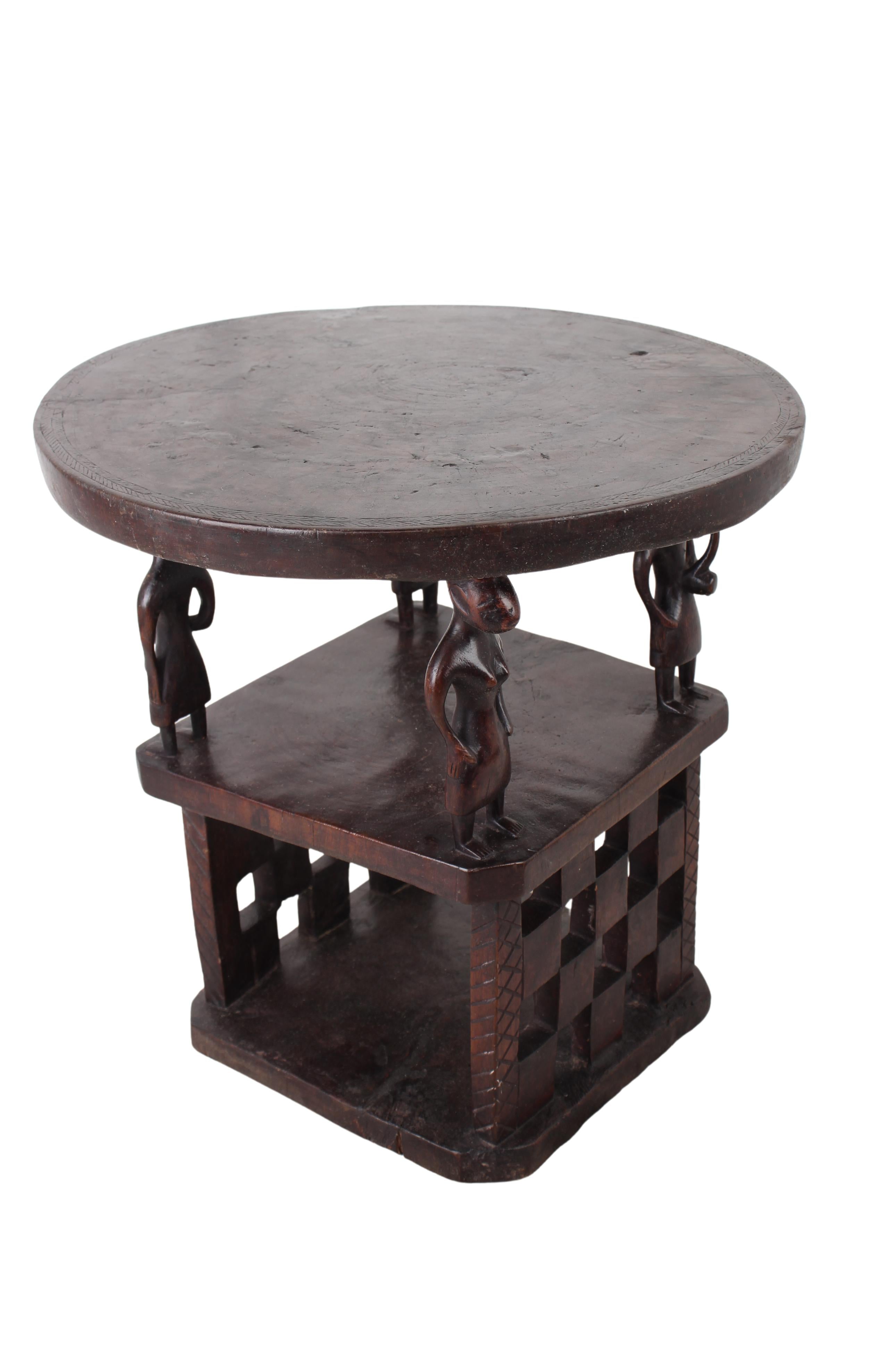 Bamileke Tribe Wooden Table ~21.1" Tall (New 2024)