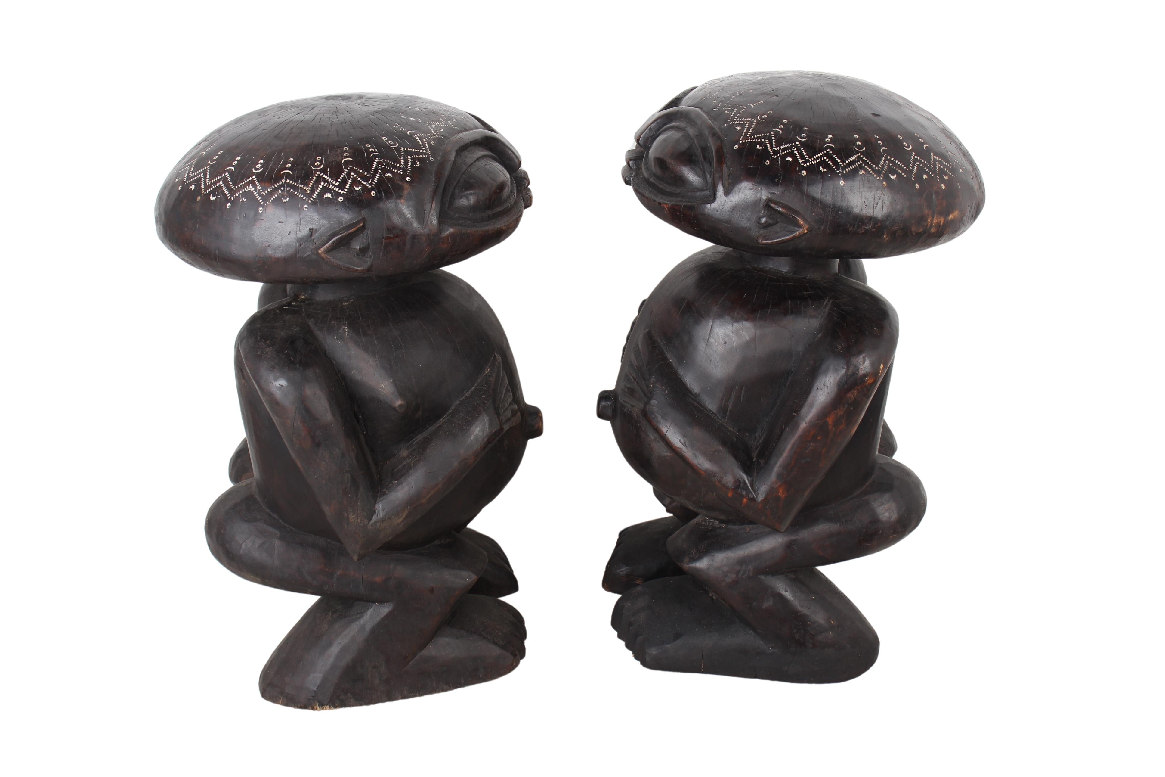 Pygmy Tribe Twa Couple Statues ~23.2" Tall (New 2024) - West African Artifacts