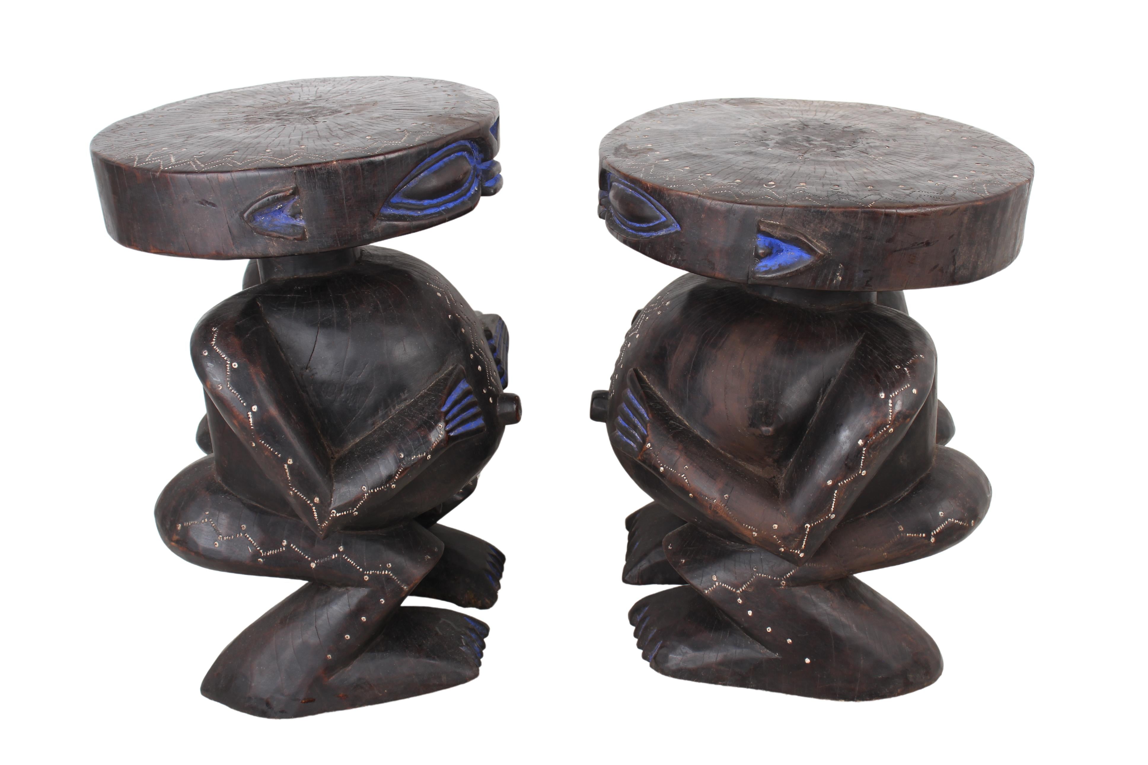 Pygmy Tribe Twa Couple Statues ~19.5" Tall (New 2024) - West African Artifacts