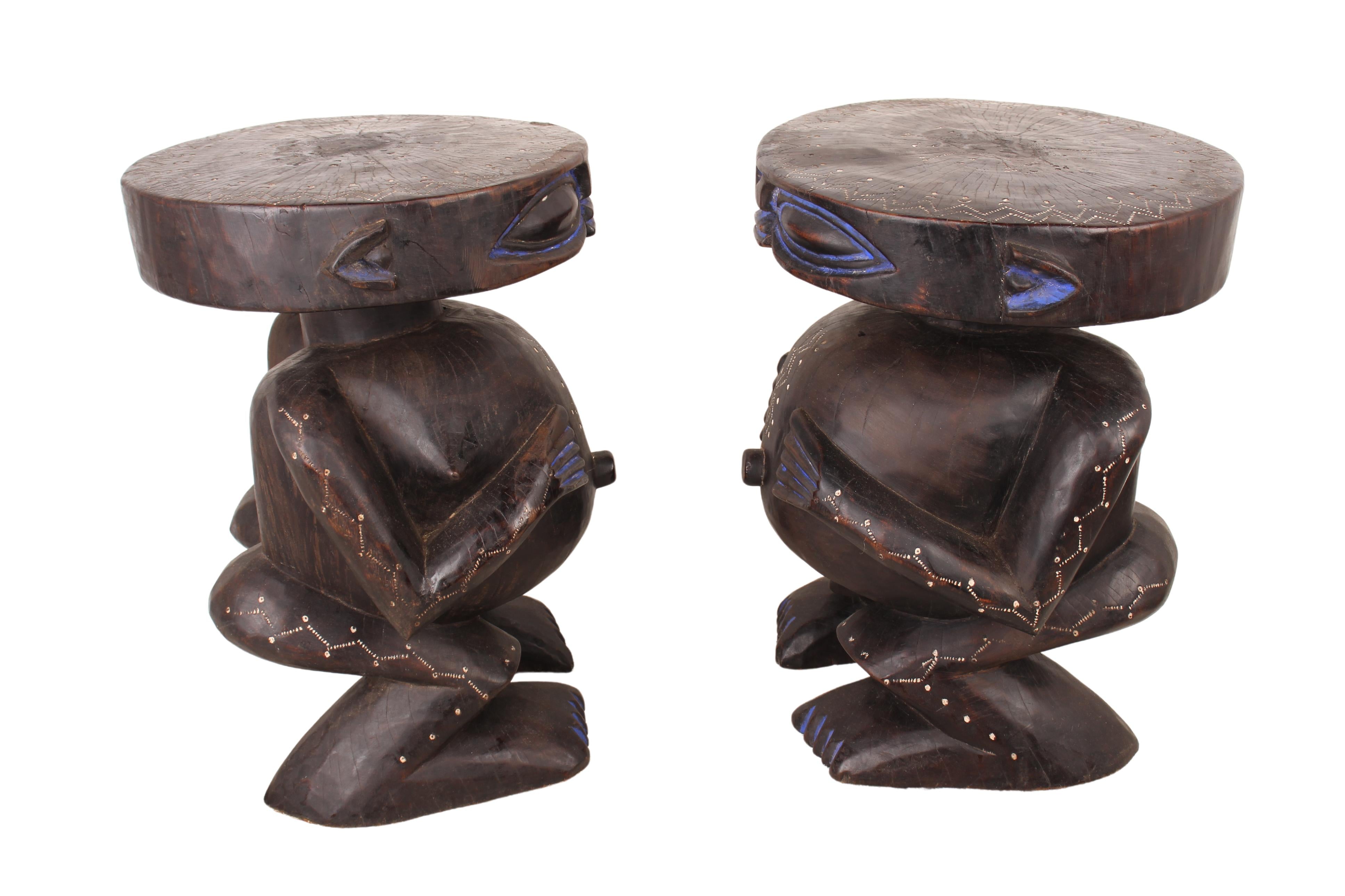 Pygmy Tribe Twa Couple Statues ~20.5" Tall (New 2024) - West African Artifacts