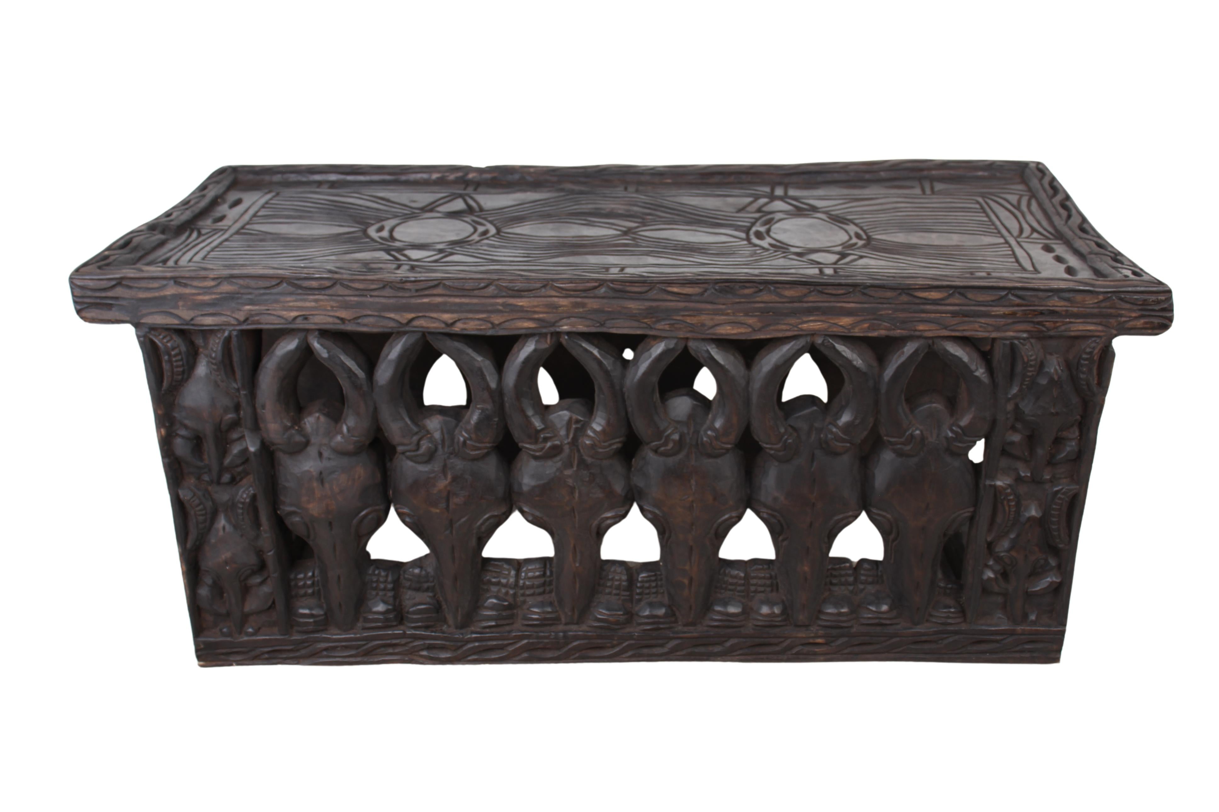 Bamileke Tribe Wooden Bed ~16.1" Tall (New 2024) - Sculpture & Statuary