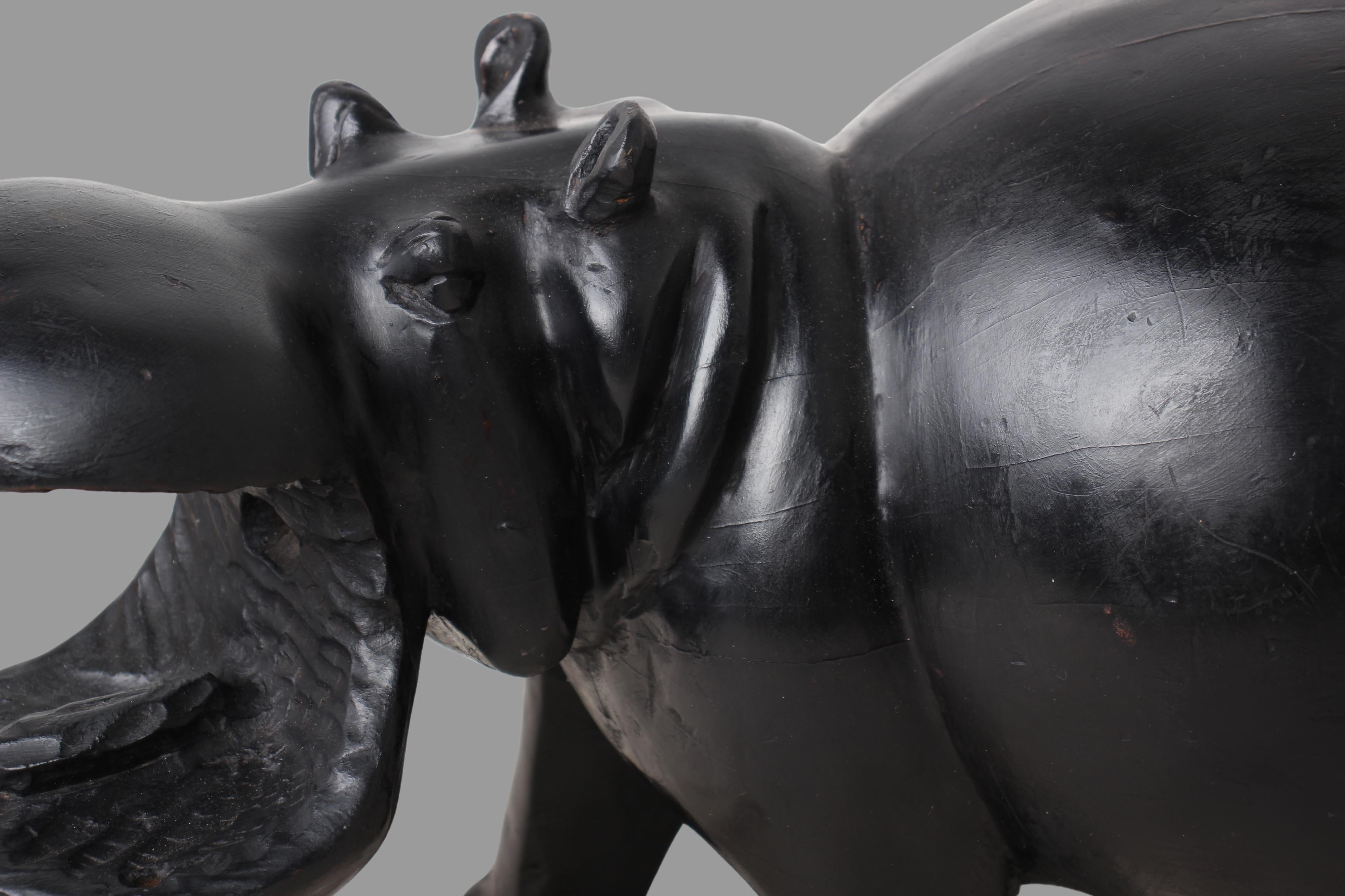 Chichewa Tribe Wooden Hippo ~11.8" Tall (New 2024) - Wooden and Basket Artifacts