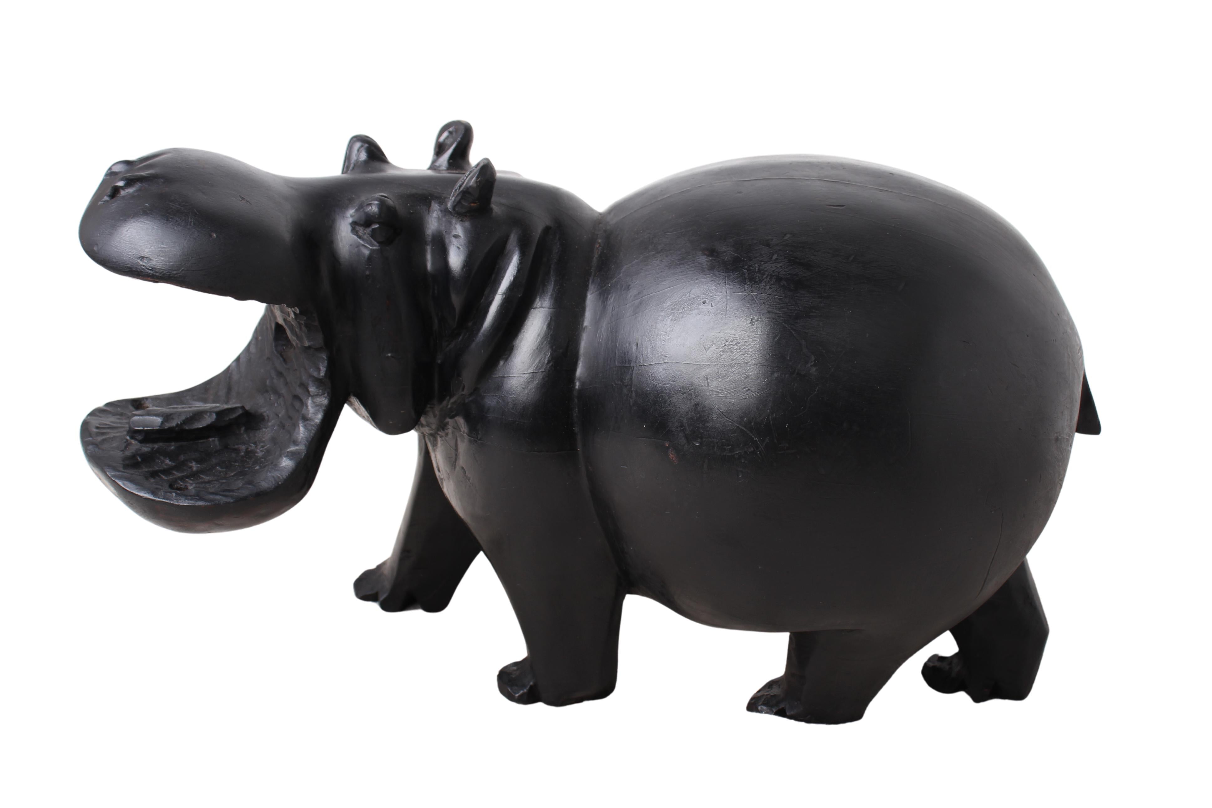 Chichewa Tribe Wooden Hippo ~11.8" Tall (New 2024) - Wooden and Basket Artifacts