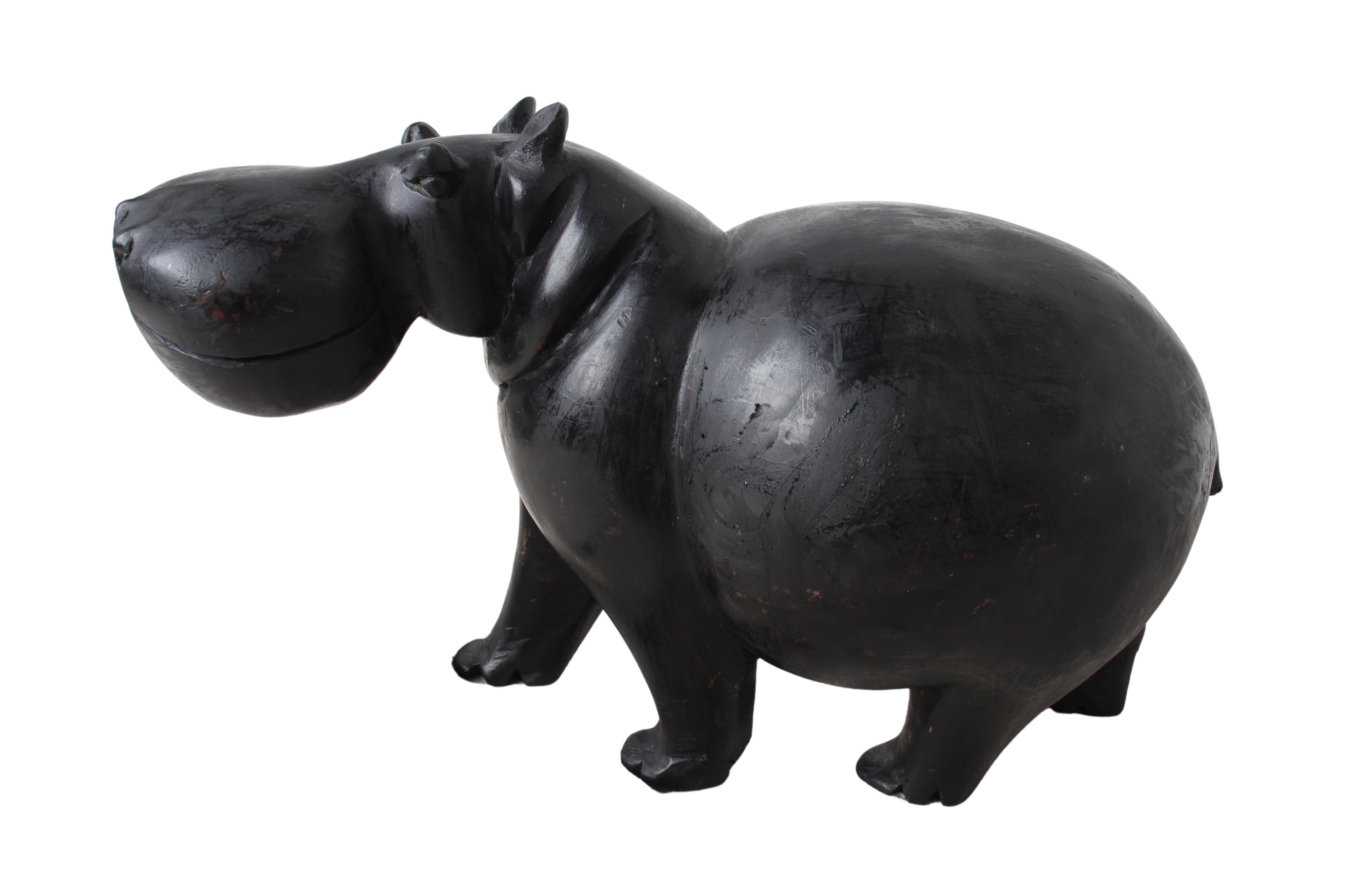 Chichewa Tribe Wooden Hippo ~12.2" Tall (New 2024) - Wooden and Basket Artifacts