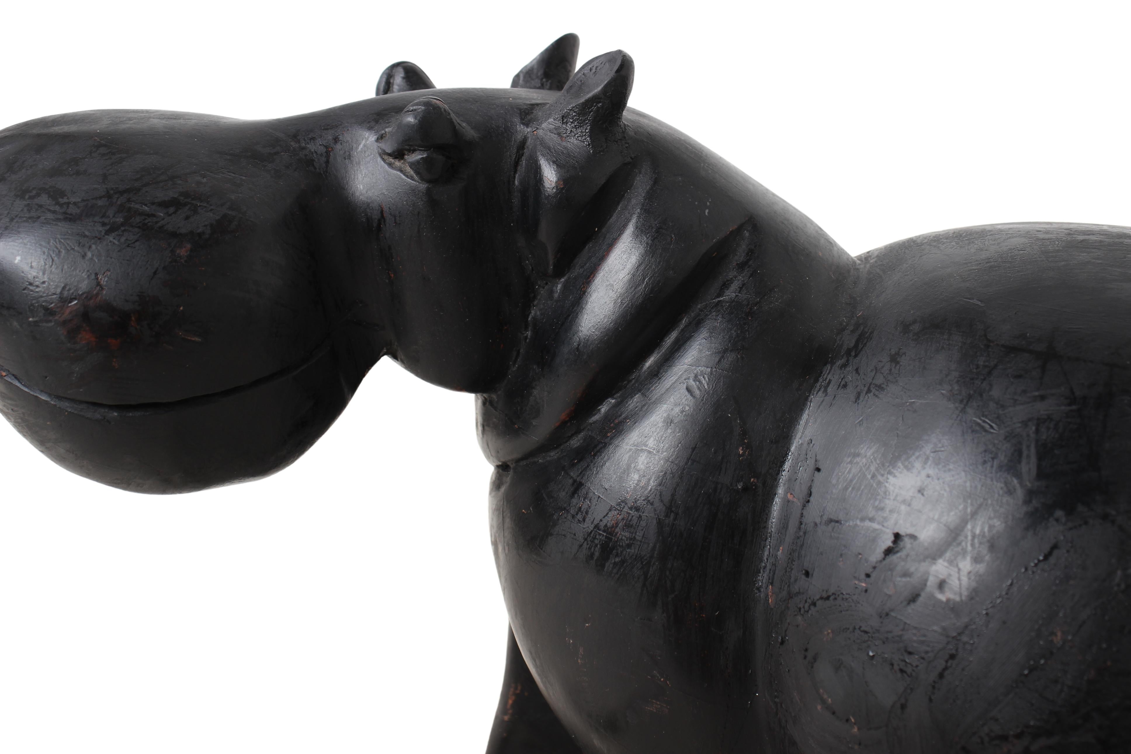 Chichewa Tribe Wooden Hippo ~12.2" Tall (New 2024) - Wooden and Basket Artifacts