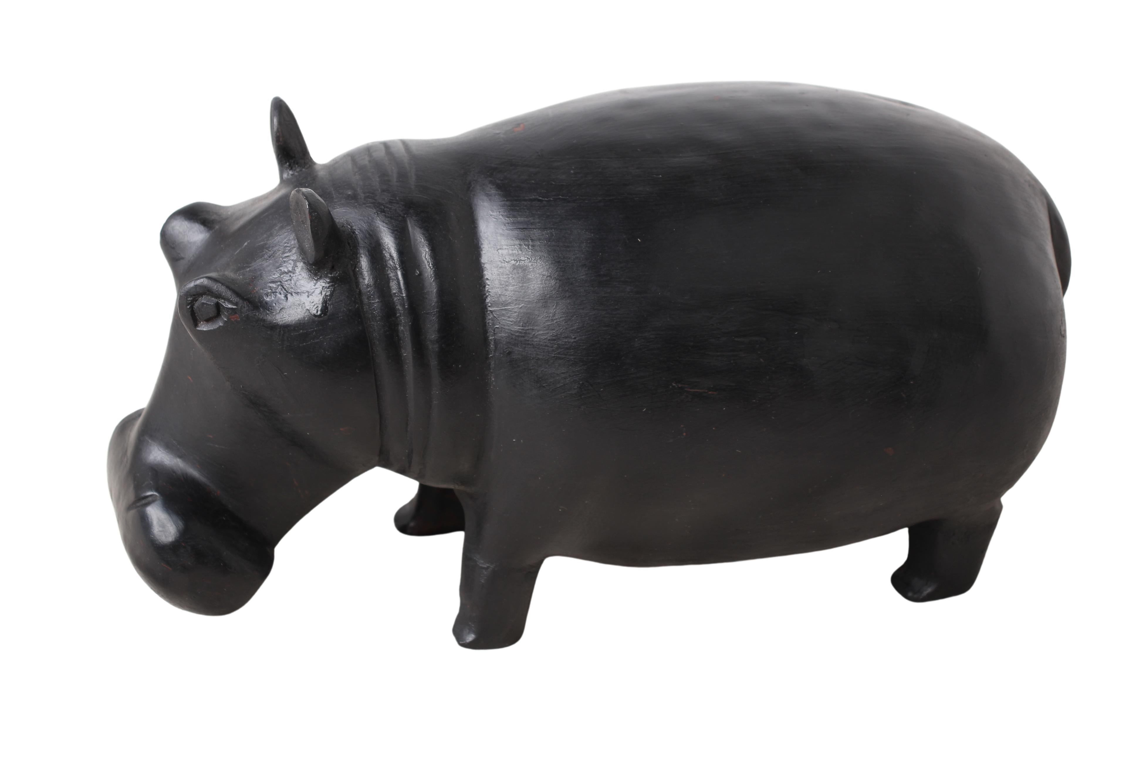 Chichewa Tribe Wooden Hippo ~7.1" Tall (New 2024) - Wooden and Basket Artifacts