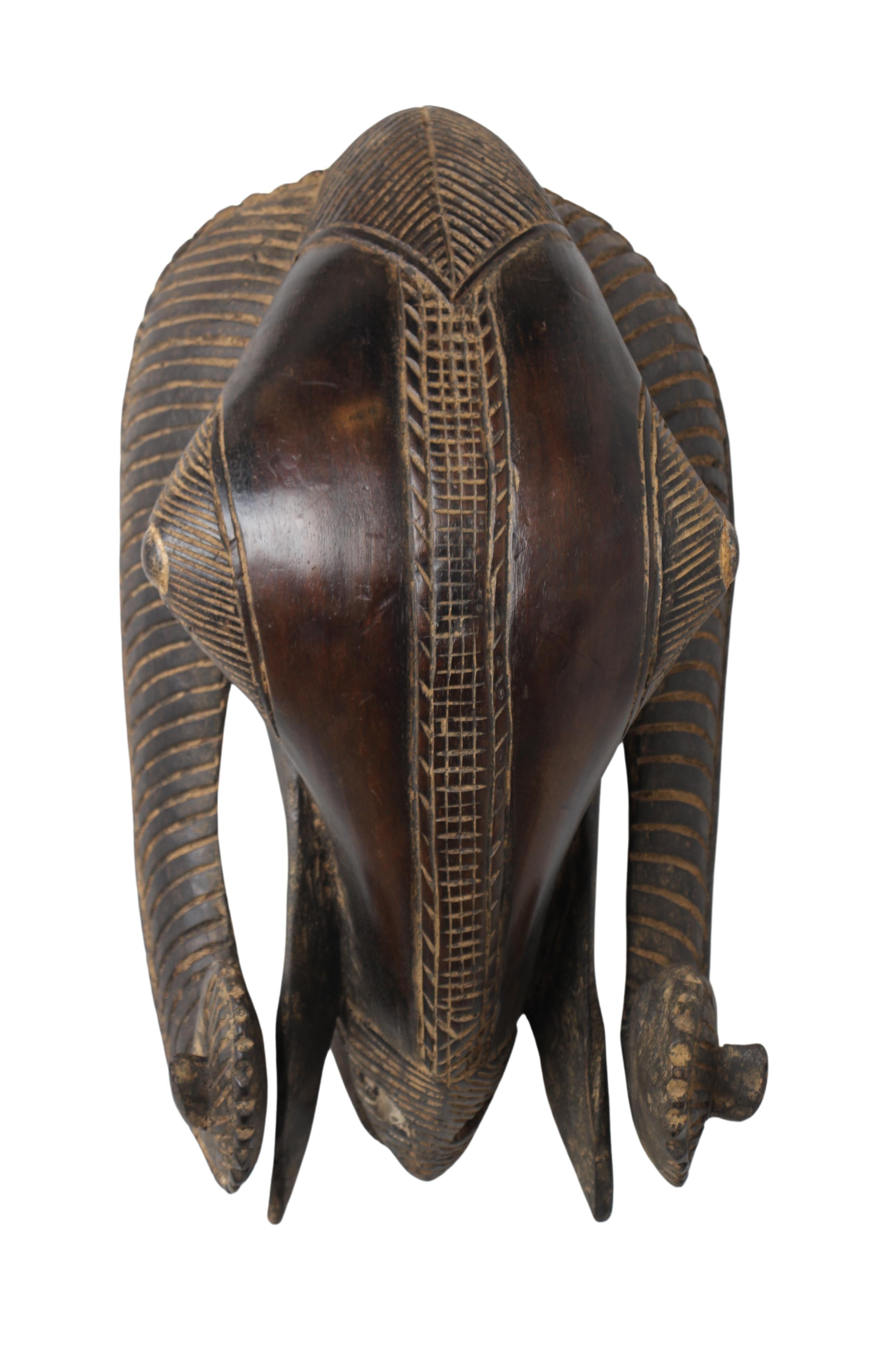 Baule Tribe Ram Mask ~18.5" Tall (New 2024)