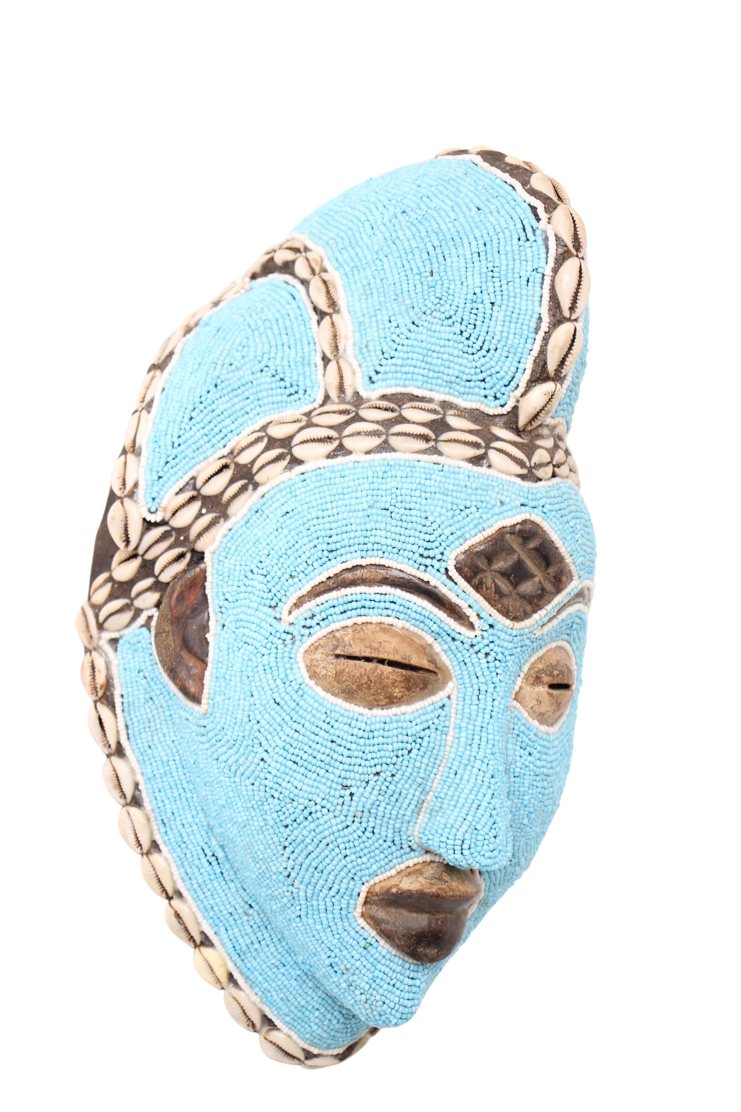 Punu Tribe Beaded Mask ~13.8" Tall (New 2024) - West African Artifacts