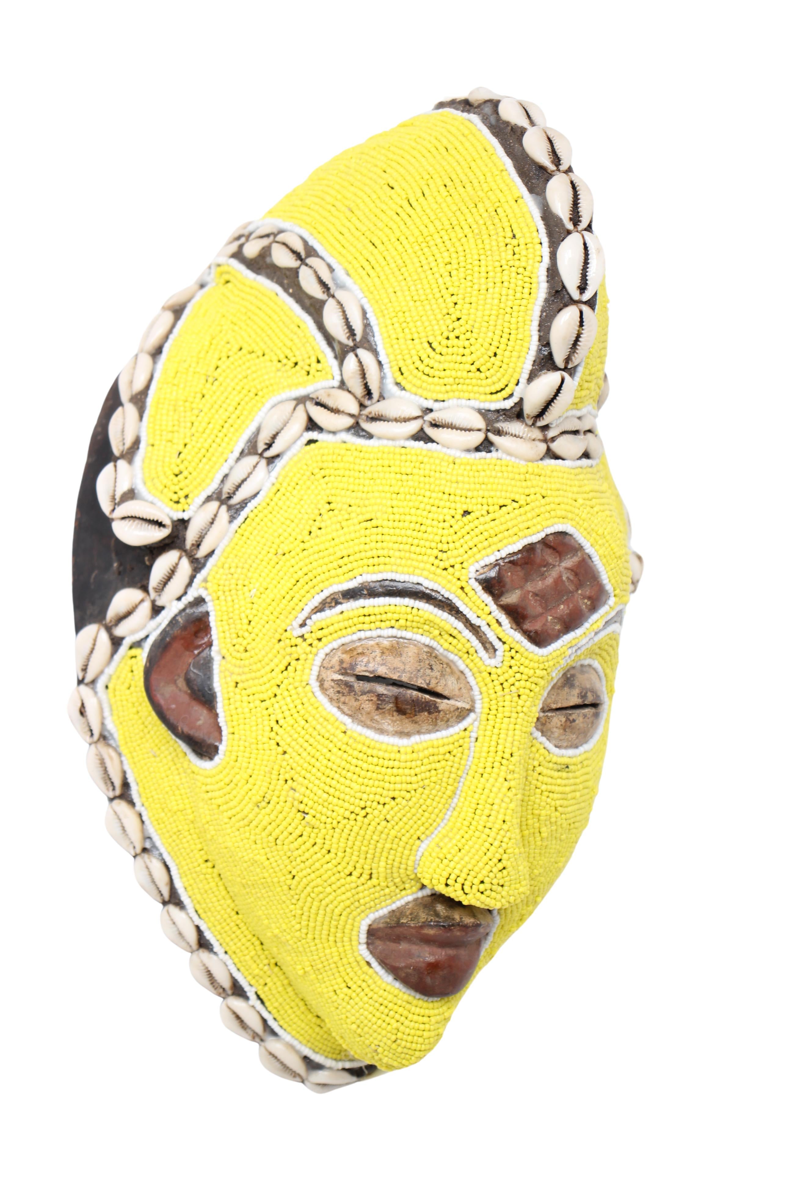 Punu Tribe Beaded Mask ~14.2" Tall (New 2024) - West African Artifacts