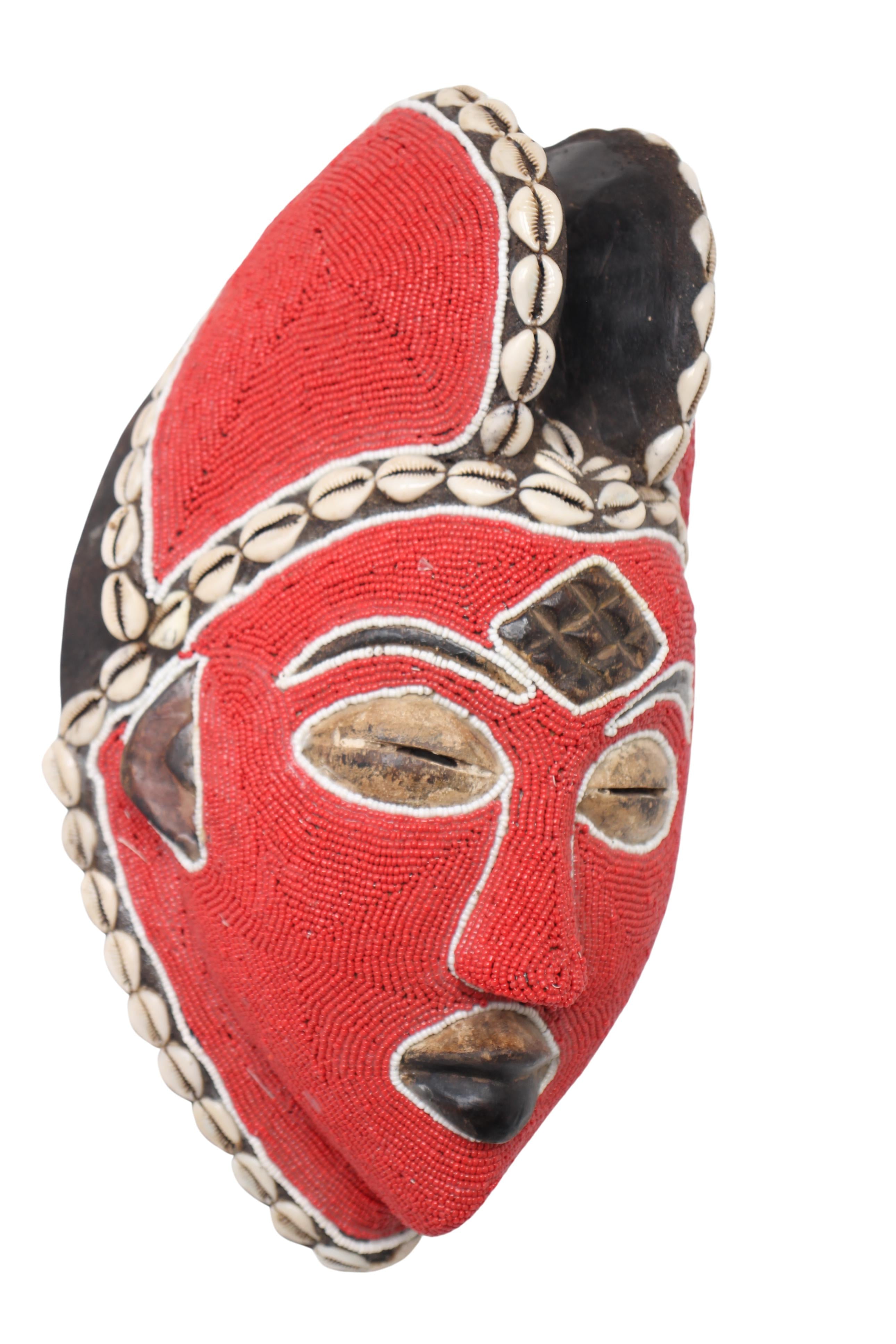 Punu Tribe Beaded Mask ~13.4" Tall (New 2024) - West African Artifacts