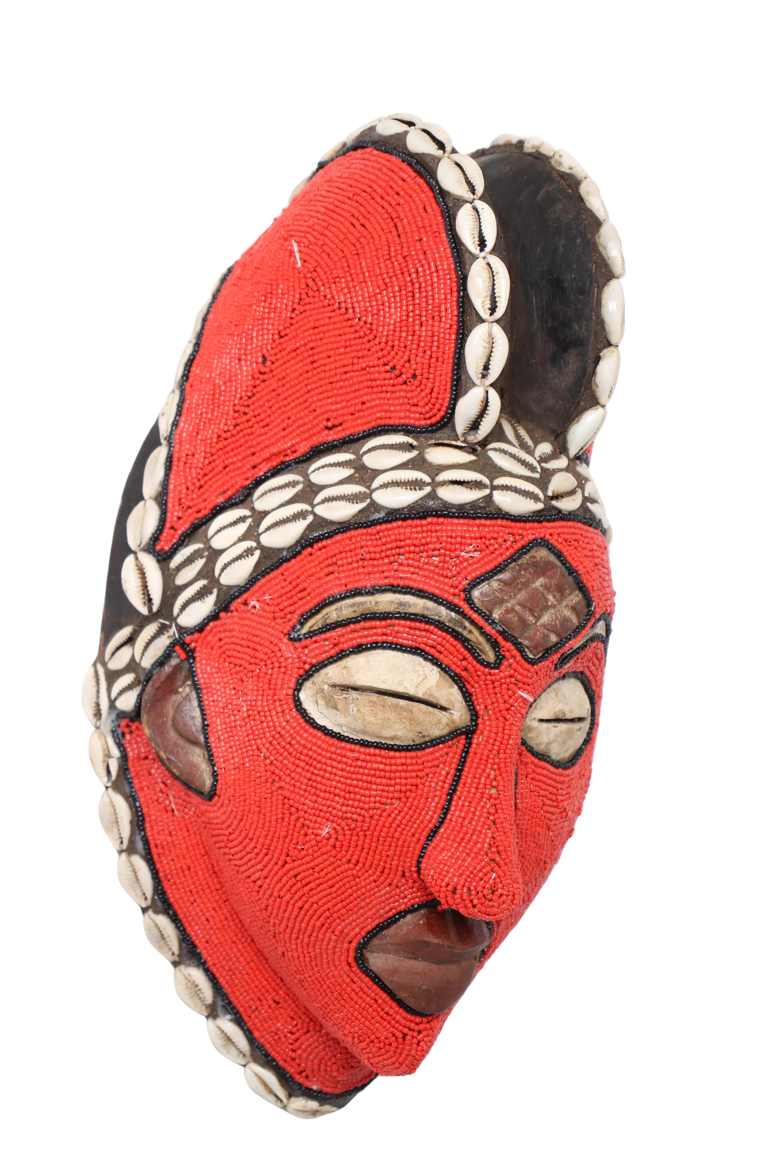 Punu Tribe Beaded Mask ~13.8" Tall (New 2024) - West African Artifacts