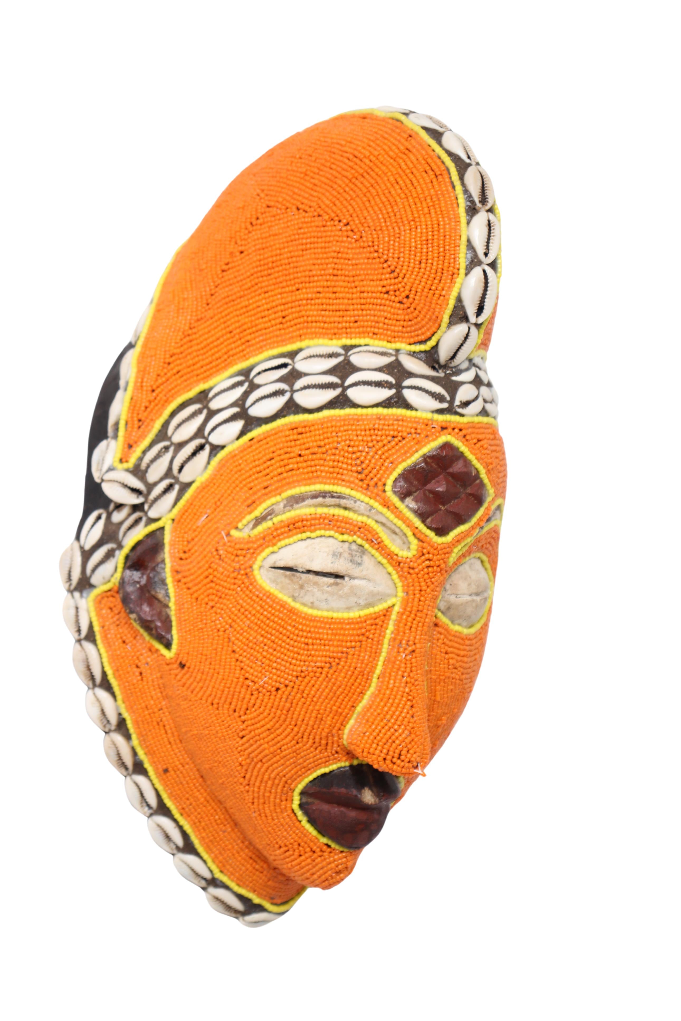 Punu Tribe Beaded Mask ~13.8" Tall (New 2024) - West African Artifacts