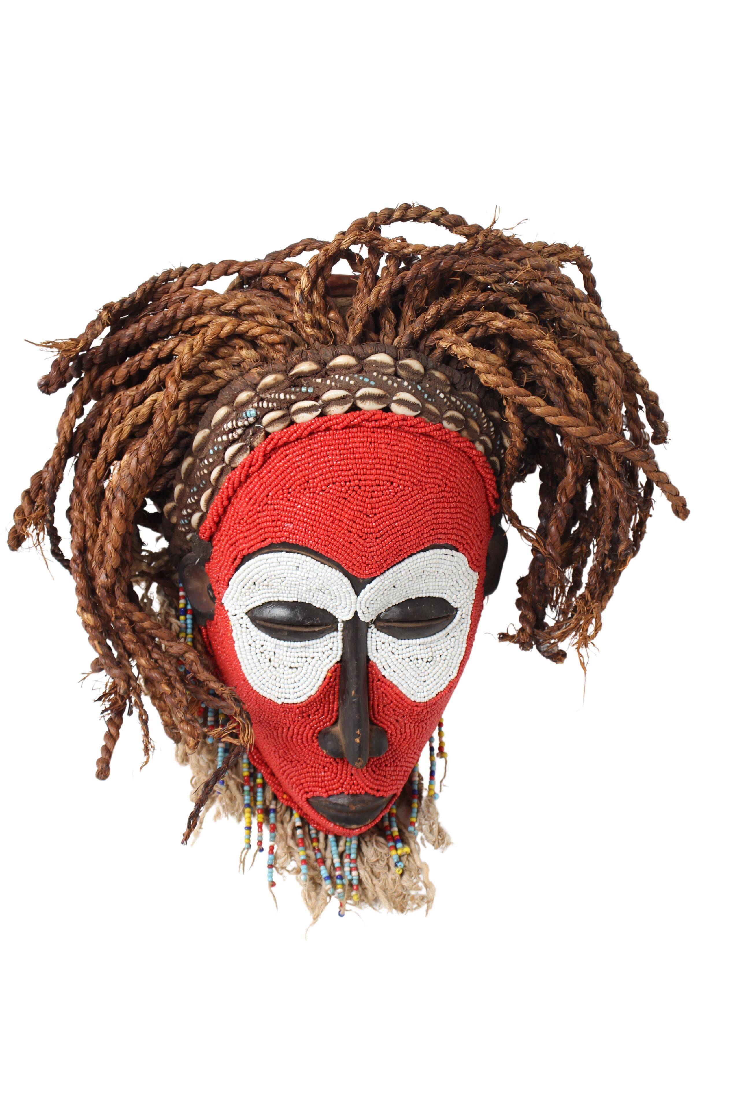 Chokwe Tribe Beaded Mask ~13" Tall (New 2024)