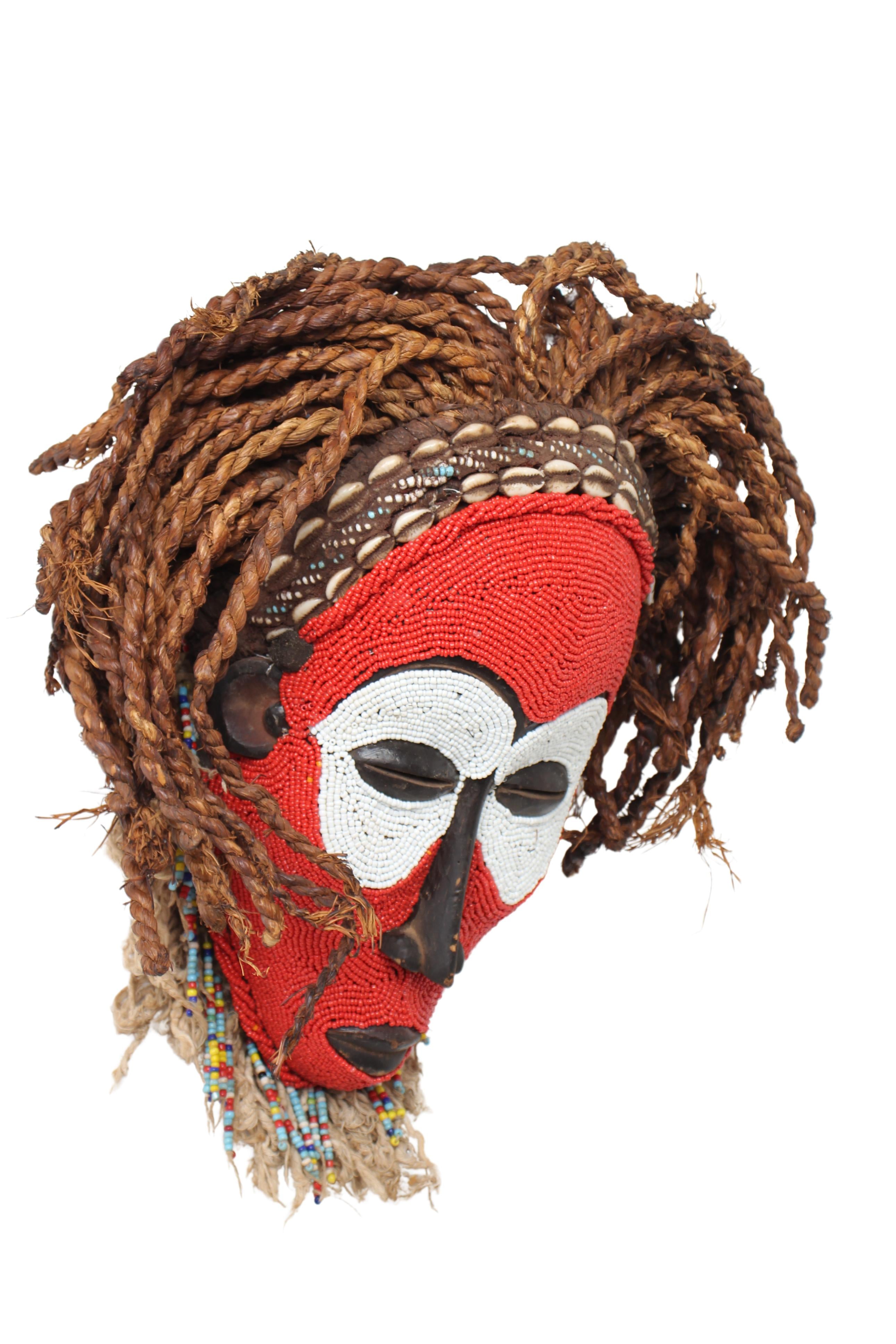 Chokwe Tribe Beaded Mask ~13" Tall (New 2024) - West African Artifacts