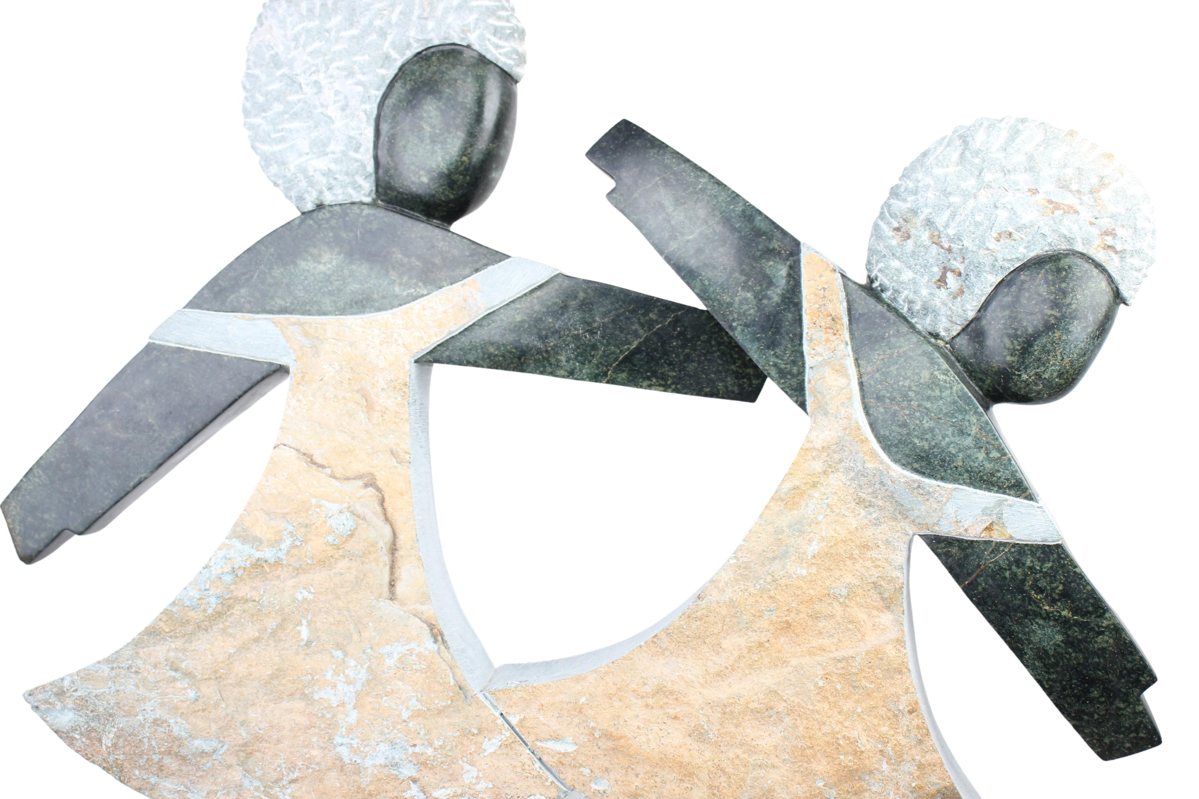 Shona Tribe Opal Stone Playing Children Sculpture ~47.2" Tall (New 2024) - Shona Stone