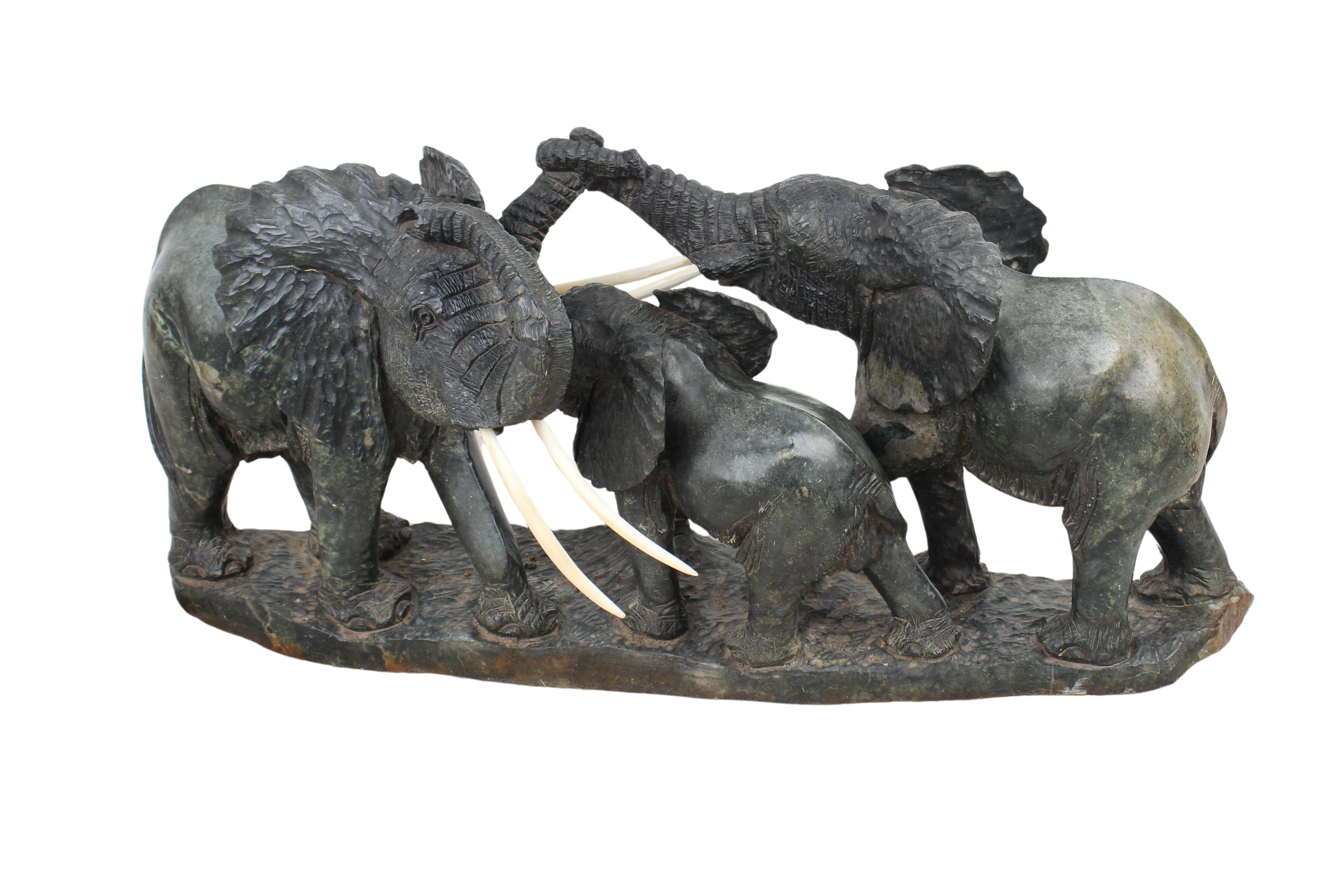 Shona Tribe Serpentine Stone Elephant ~14.2" Tall (New 2024) - Shona Stone