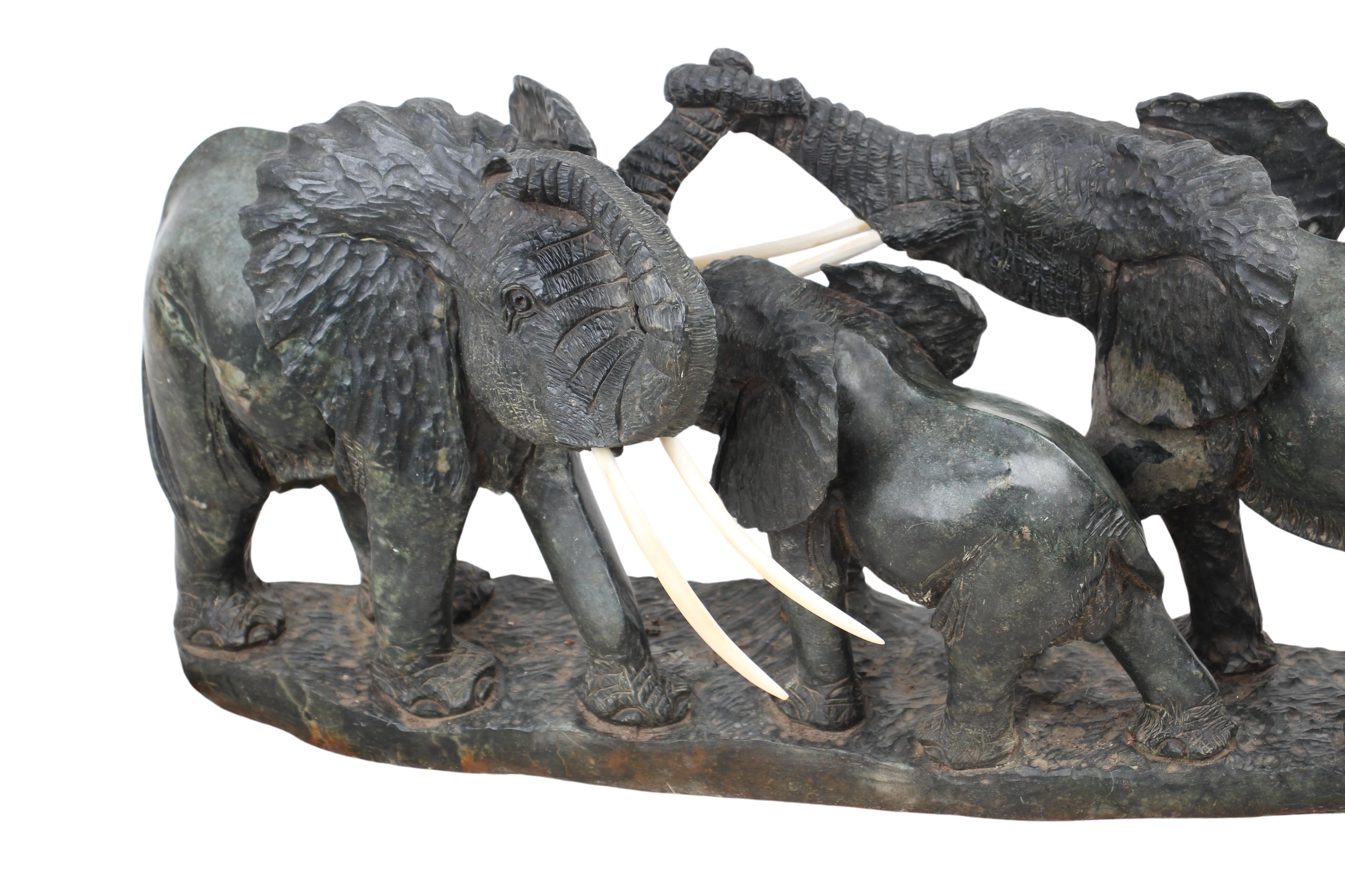 Shona Tribe Serpentine Stone Elephant ~14.2" Tall (New 2024) - Shona Stone