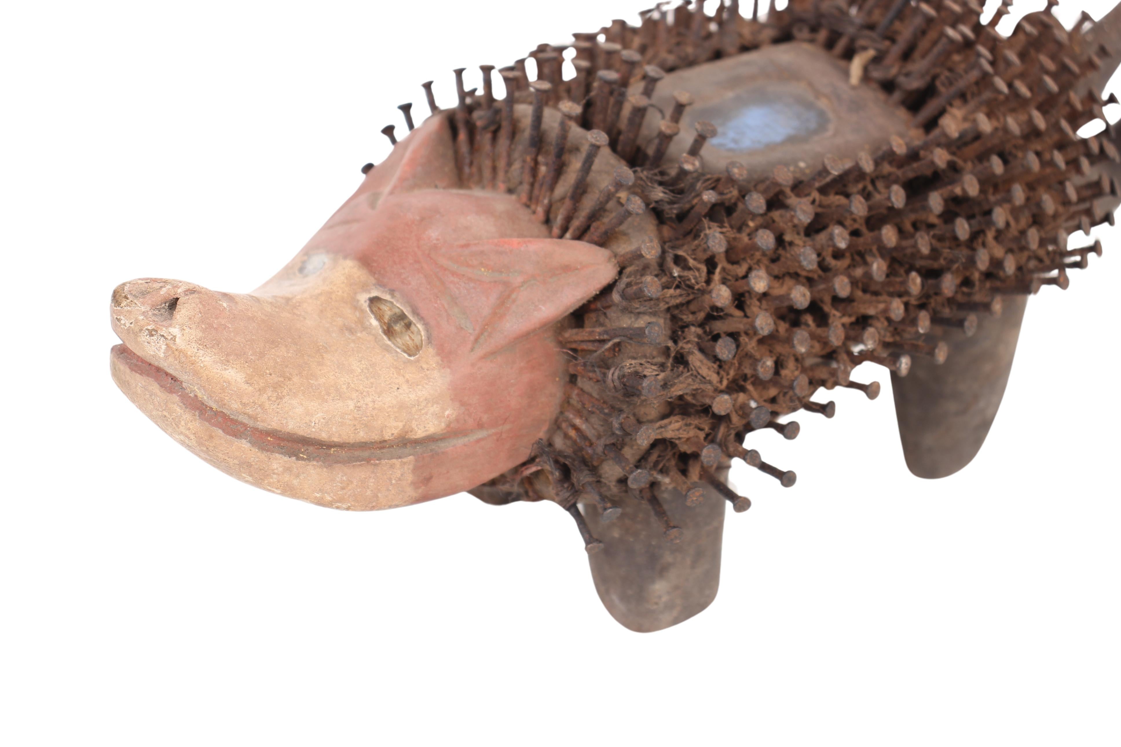 Bakongo Tribe Nail Fetish Dog/Figure ~6.3" Tall (New 2024) - West African Artifacts