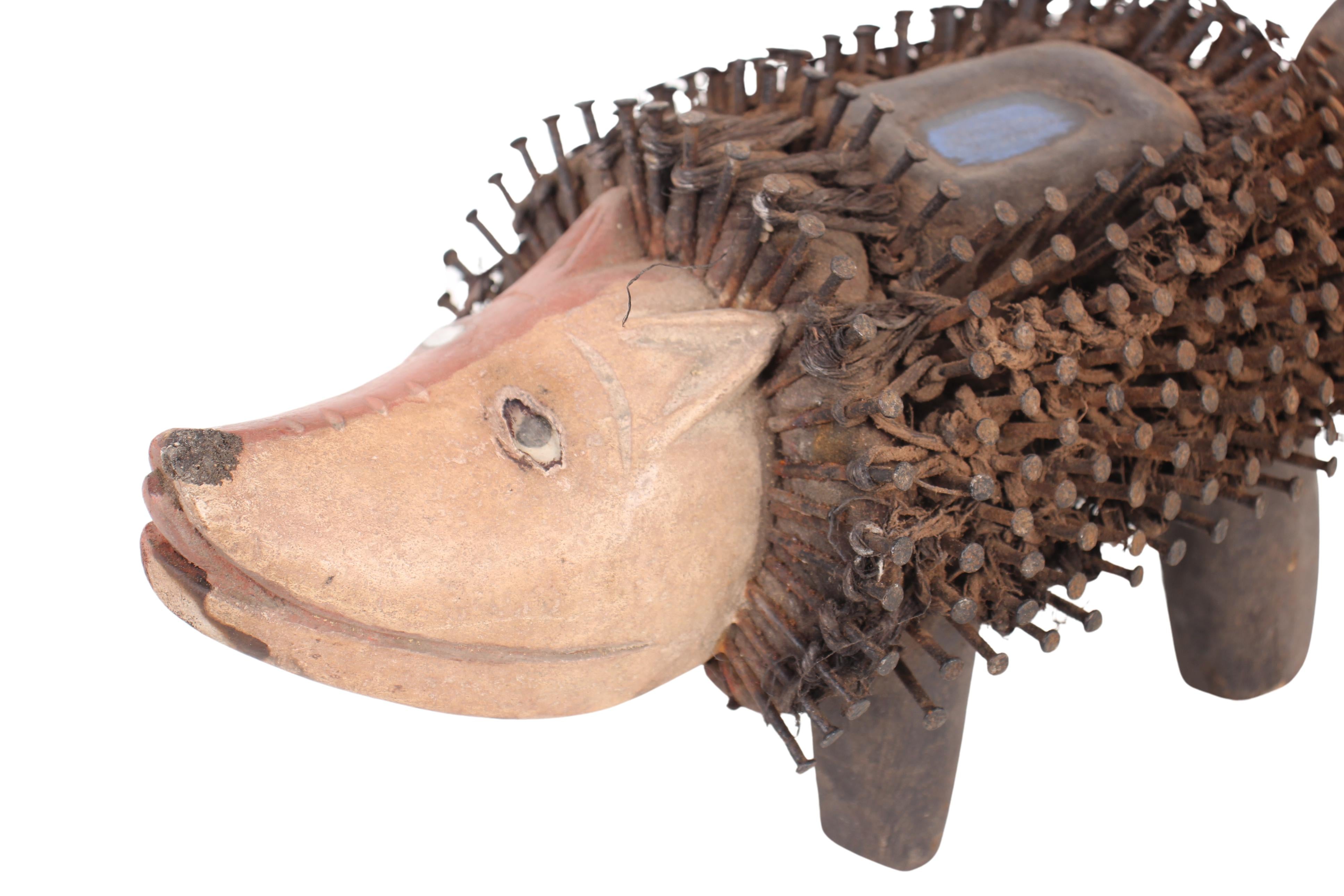 Bakongo Tribe Nail Fetish Dog/Figure ~7.1" Tall (New 2024) - West African Artifacts