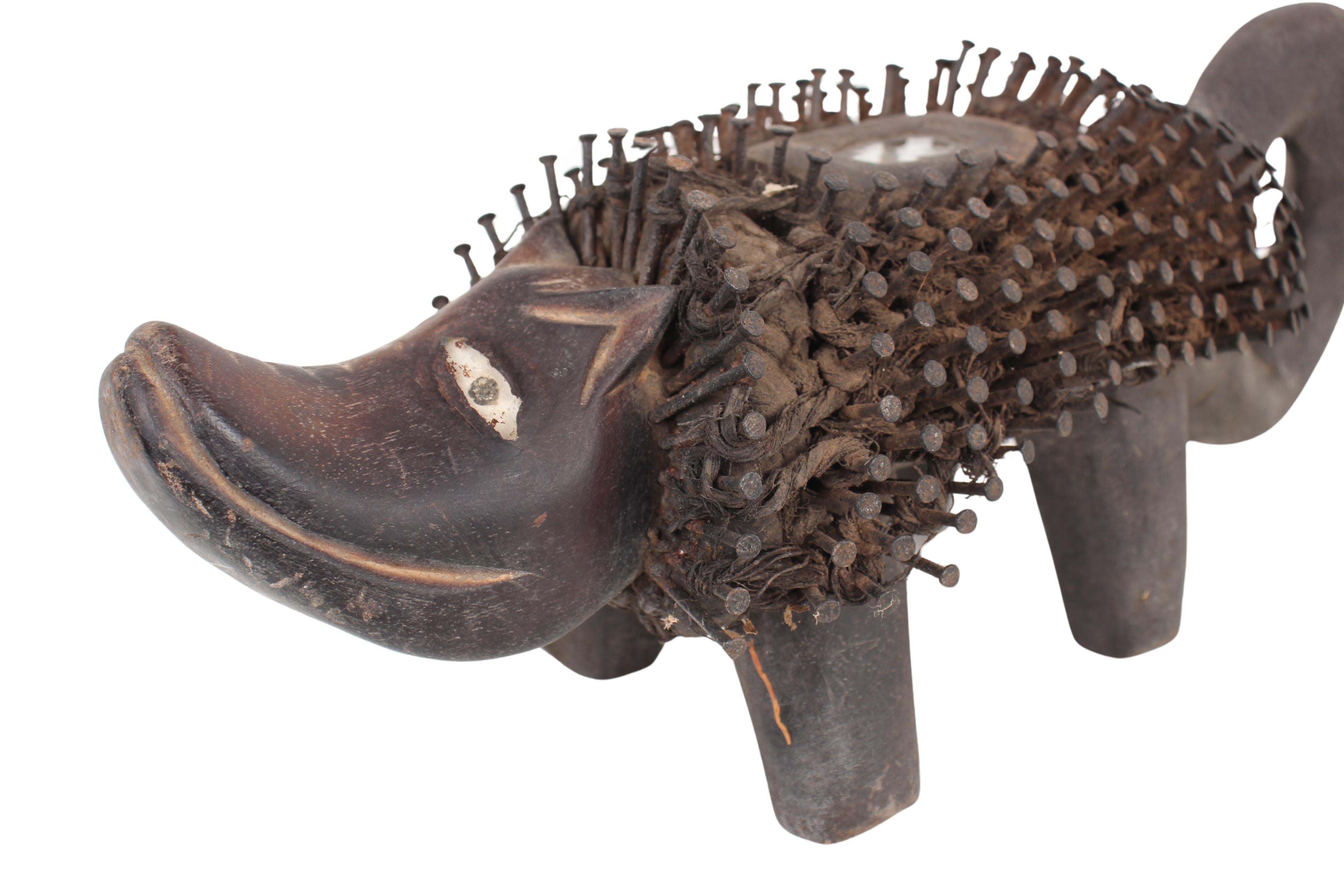 Bakongo Tribe Nail Fetish Dog/Figure ~6.3" Tall (New 2024) - West African Artifacts