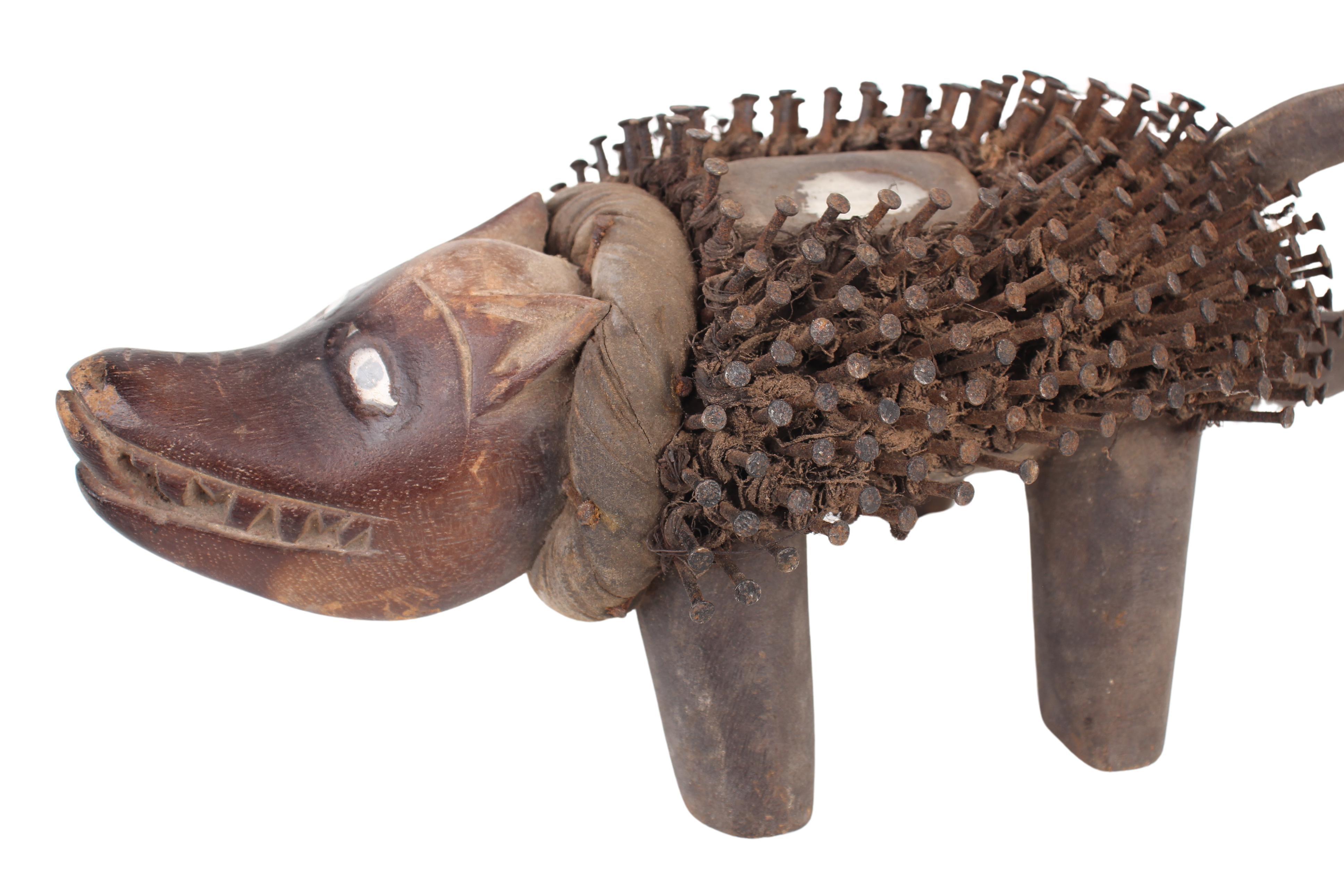 Bakongo Tribe Nail Fetish Dog/Figure ~6.7" Tall (New 2024) - West African Artifacts